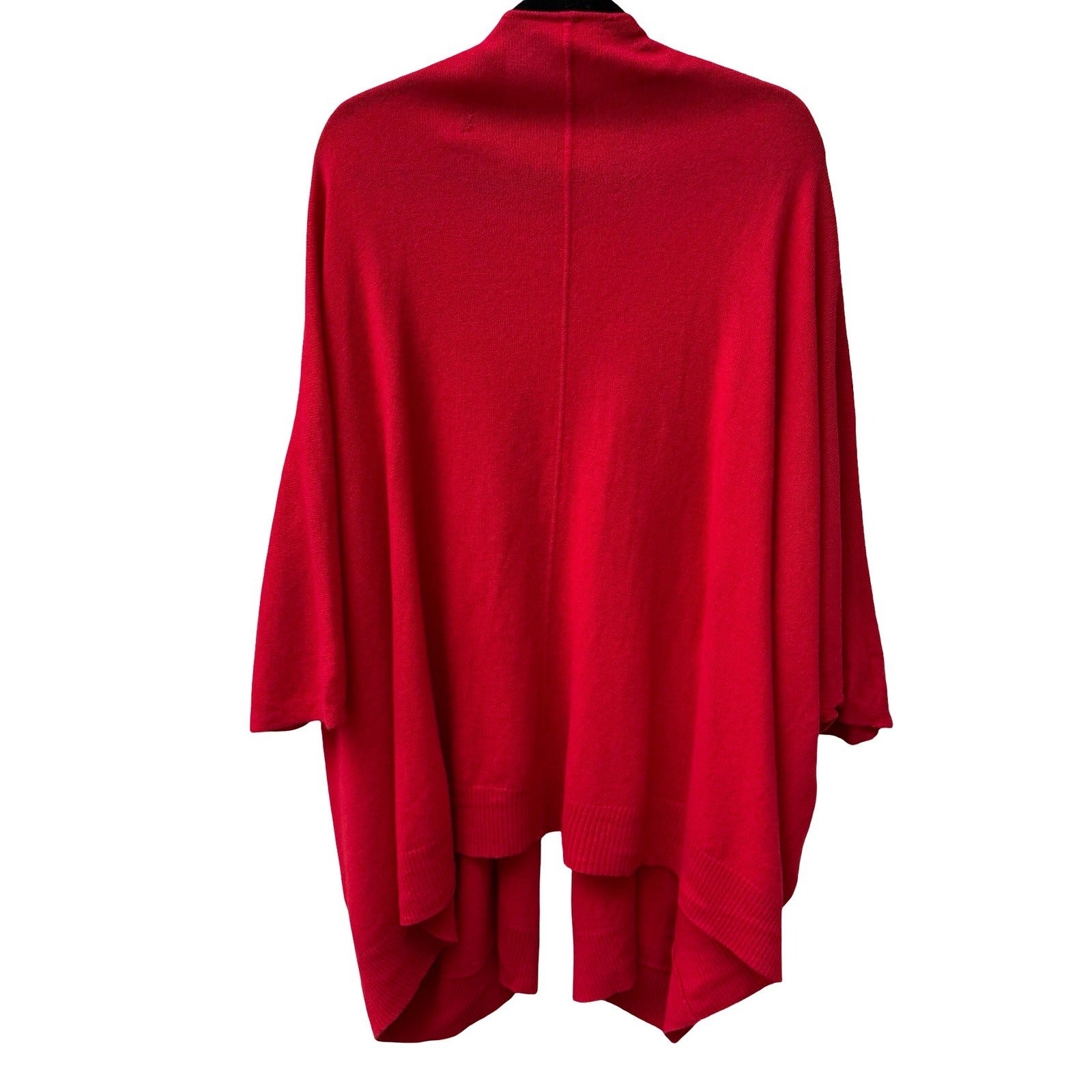 Neiman Marcus Cashmere Collection Luxury Tomato Red Open Front Cocoon Cardigan