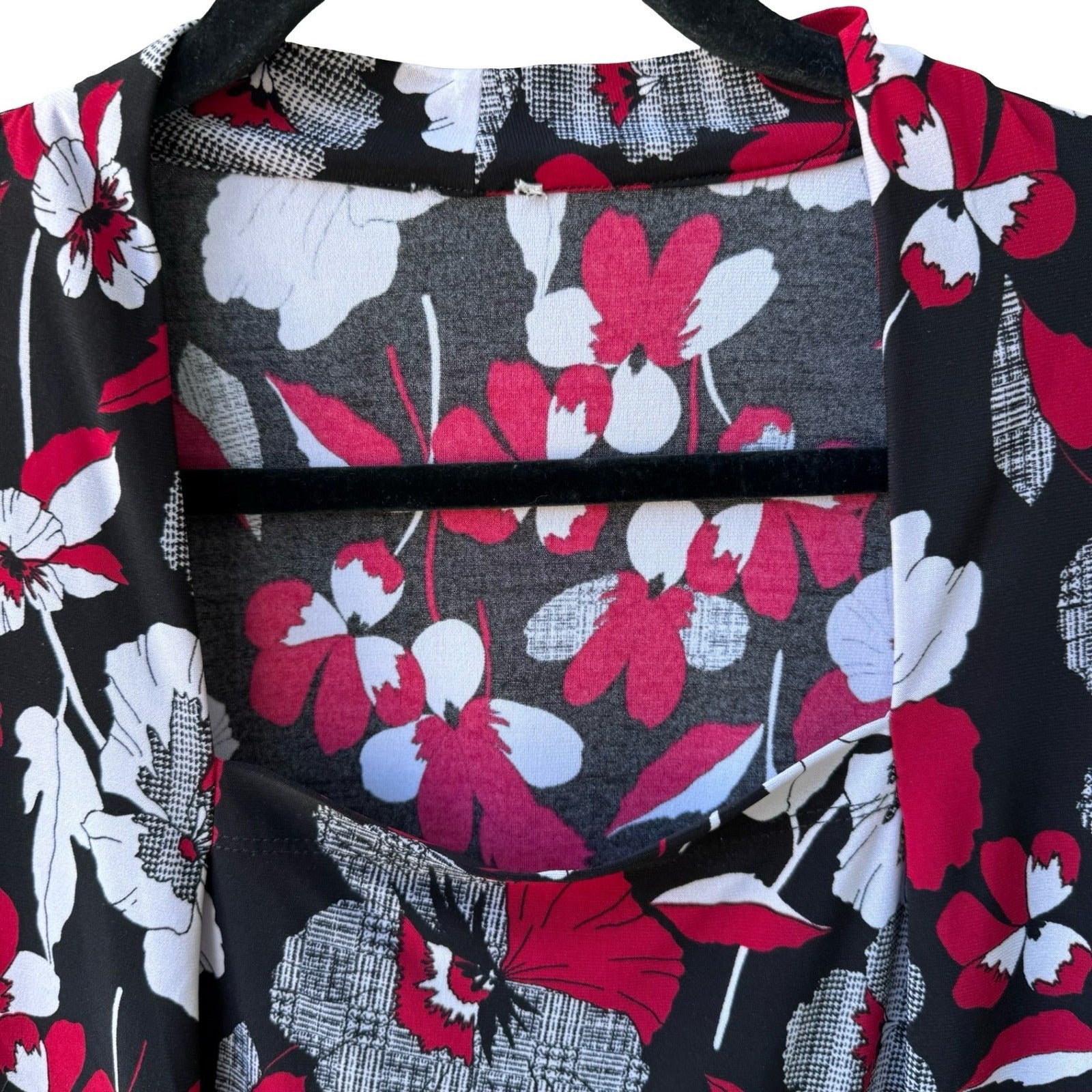 Anne Klein Professional Career Workwear Floral Sleeveless Draped Neck Blouse L