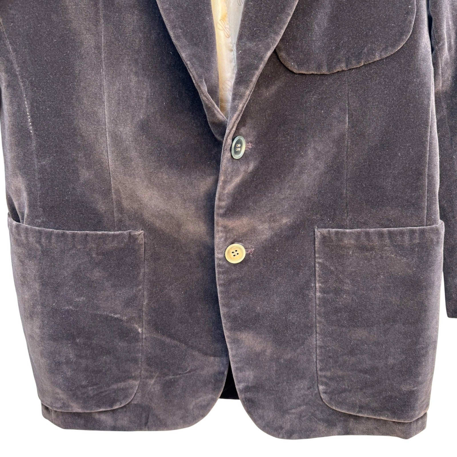 Bill Blass Mens Vintage Chocolate Brown Velvet Blazer Sport Coat 2 Button Brown