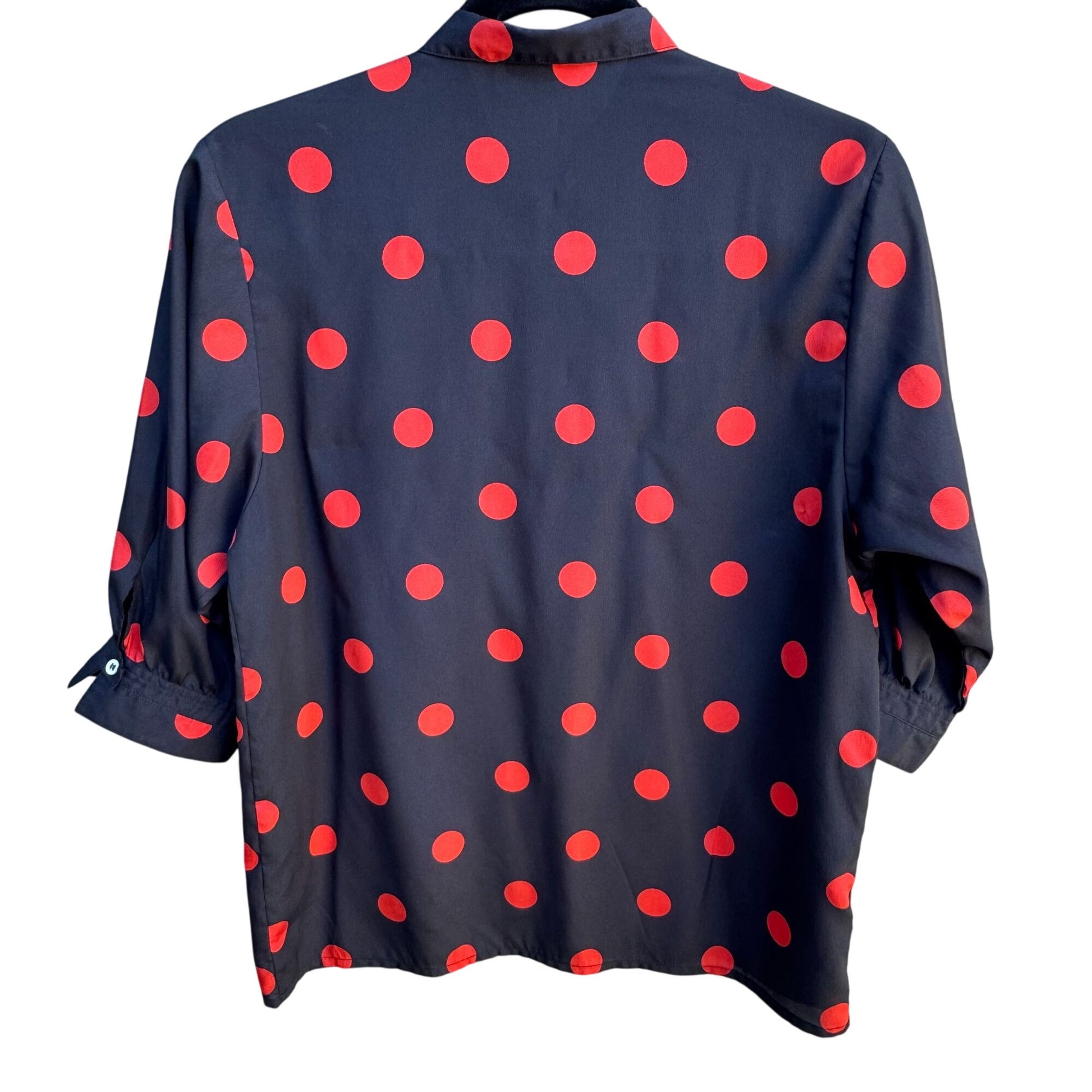 Julien Paris Vintage Polka Dot Black Red Button 3/4 Sleeve Flowy Blouse Womens L