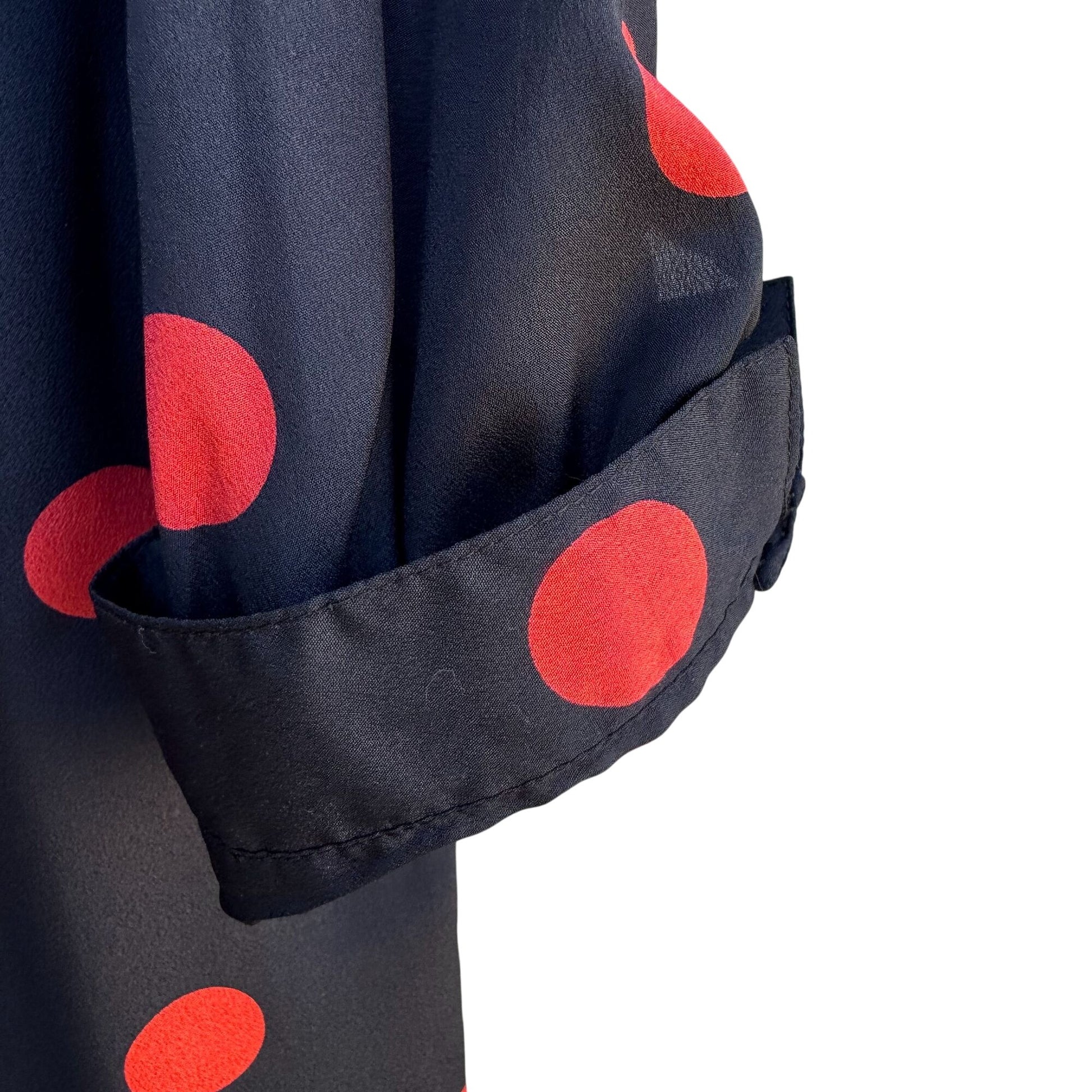 Julien Paris Vintage Polka Dot Black Red Button 3/4 Sleeve Flowy Blouse Womens L