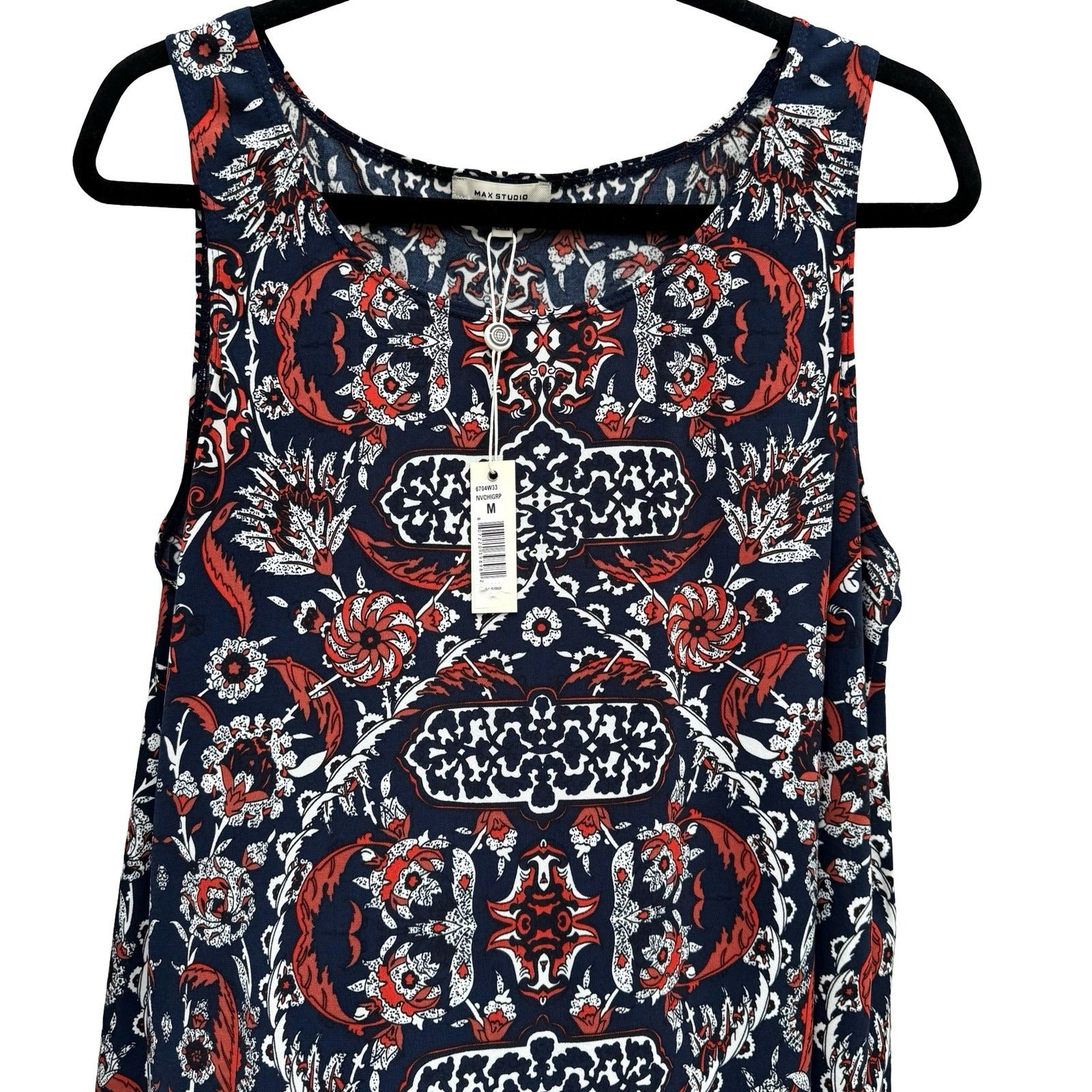 Max Studio Womens Navy Floral Medallion Sleeveless Tank Top M NEW Boho Eclectic