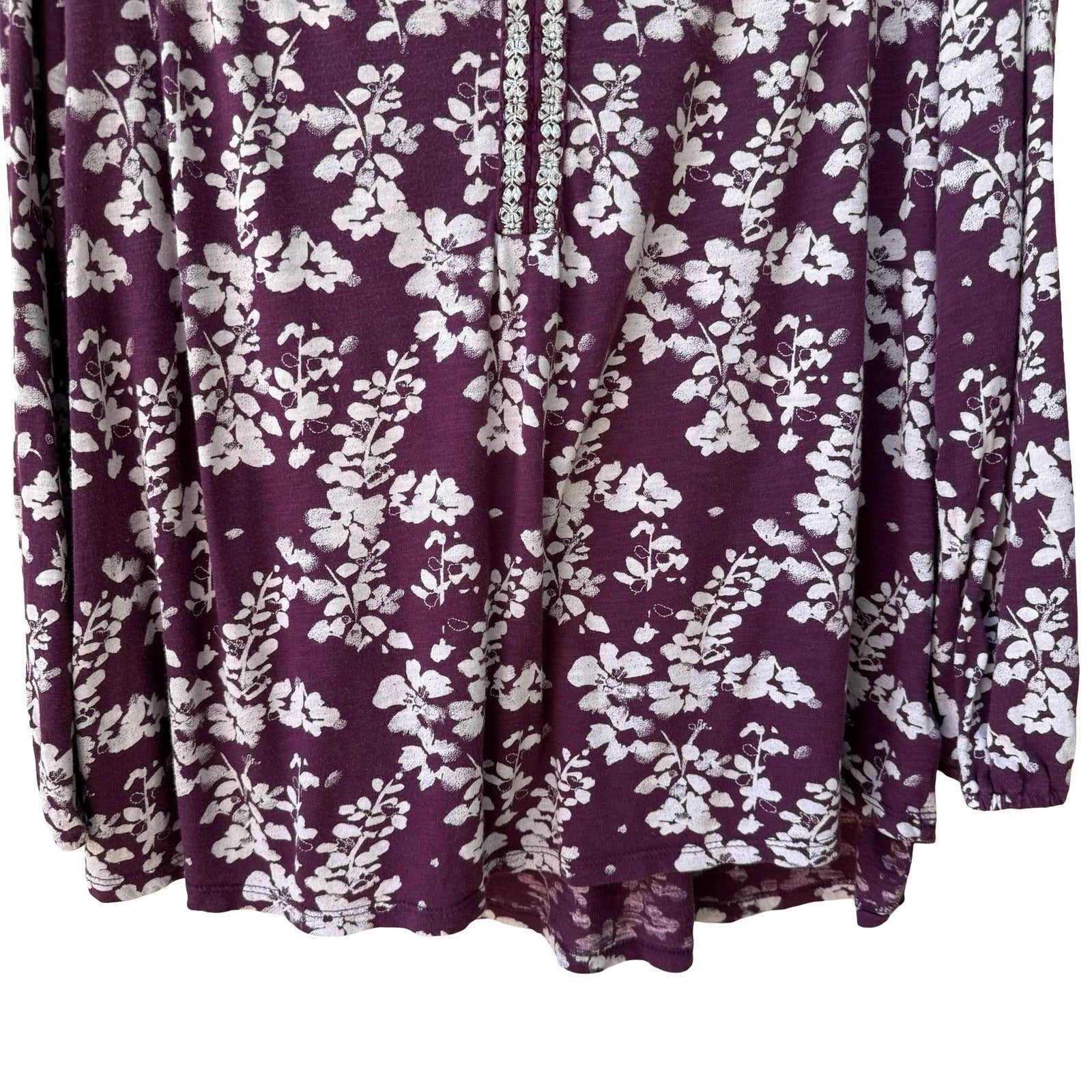 Lucky Brand Romantic Hippie Floral Embroidered Boho Peasant Blouse Top Plum 1X