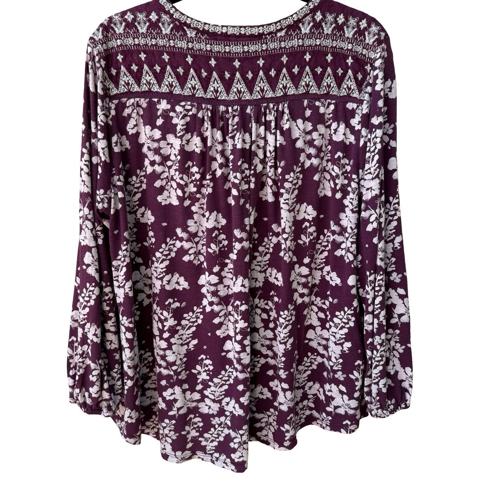Lucky Brand Romantic Hippie Floral Embroidered Boho Peasant Blouse Top Plum 1X