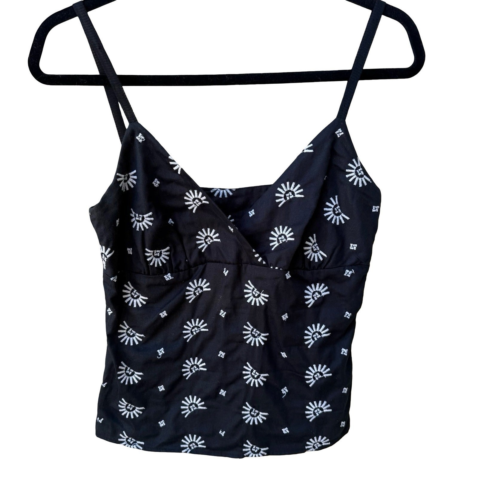 Boho Indie Festival Embroidered Sunburst Celestial Camisole Empire Waist Top