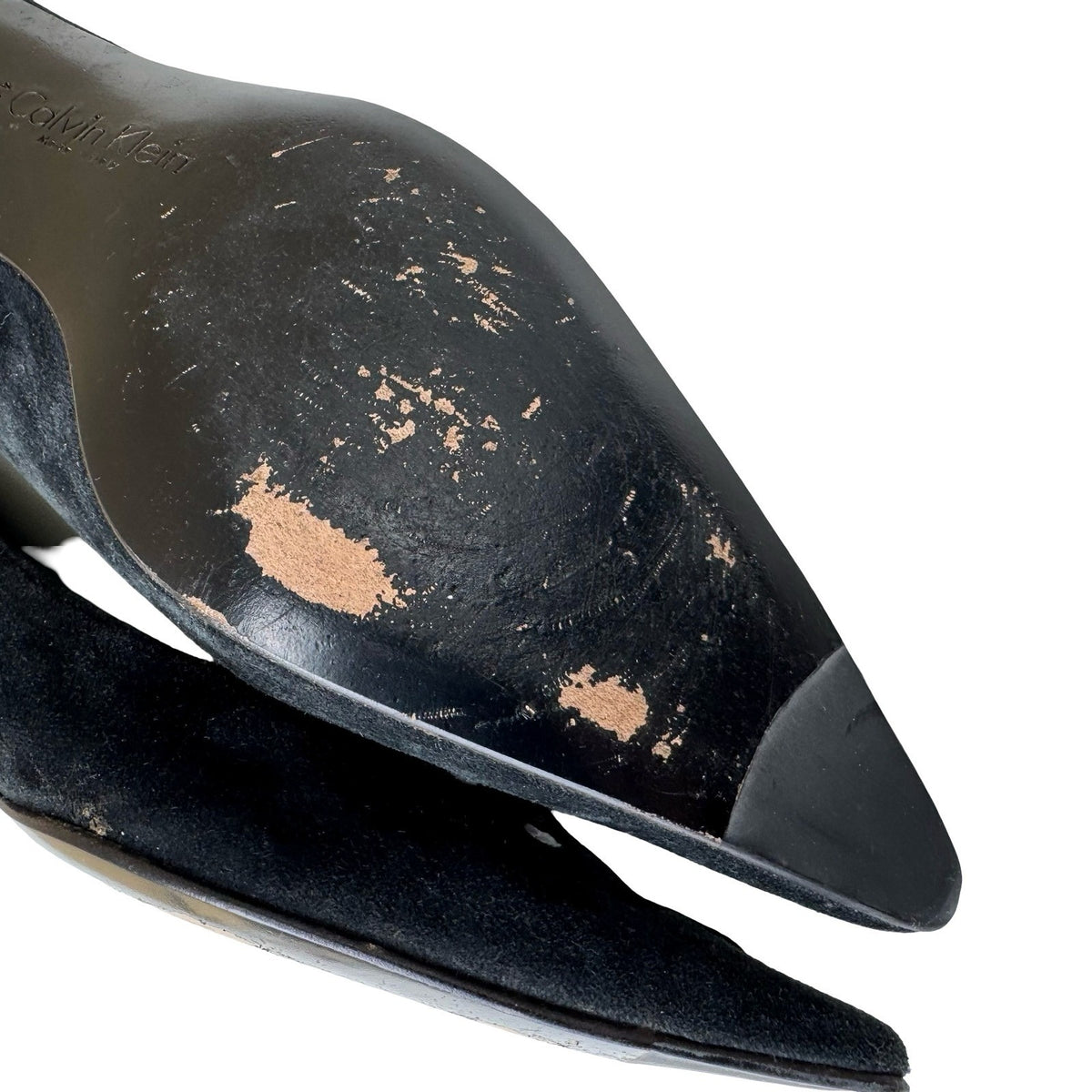 Calvin Klein Italian Suede Cutout Ring Pointed Toe Kitten Heel Black Womens 10M