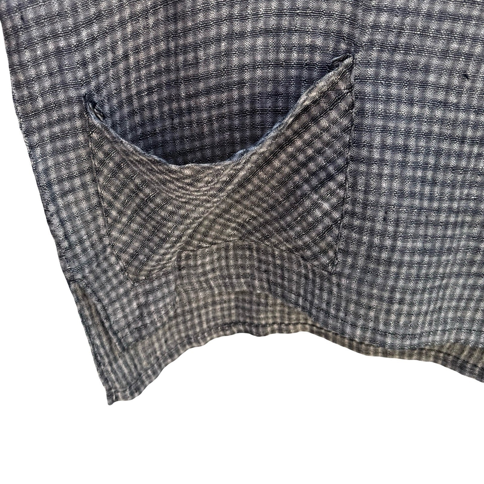 Kiyo 100% Linen Coastal Gingham Tunic Blouse Lagenlook Boxy Oversized Womens M