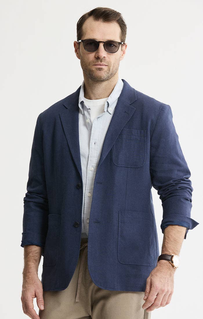 Linen Blend Blazer: INDIGO / L