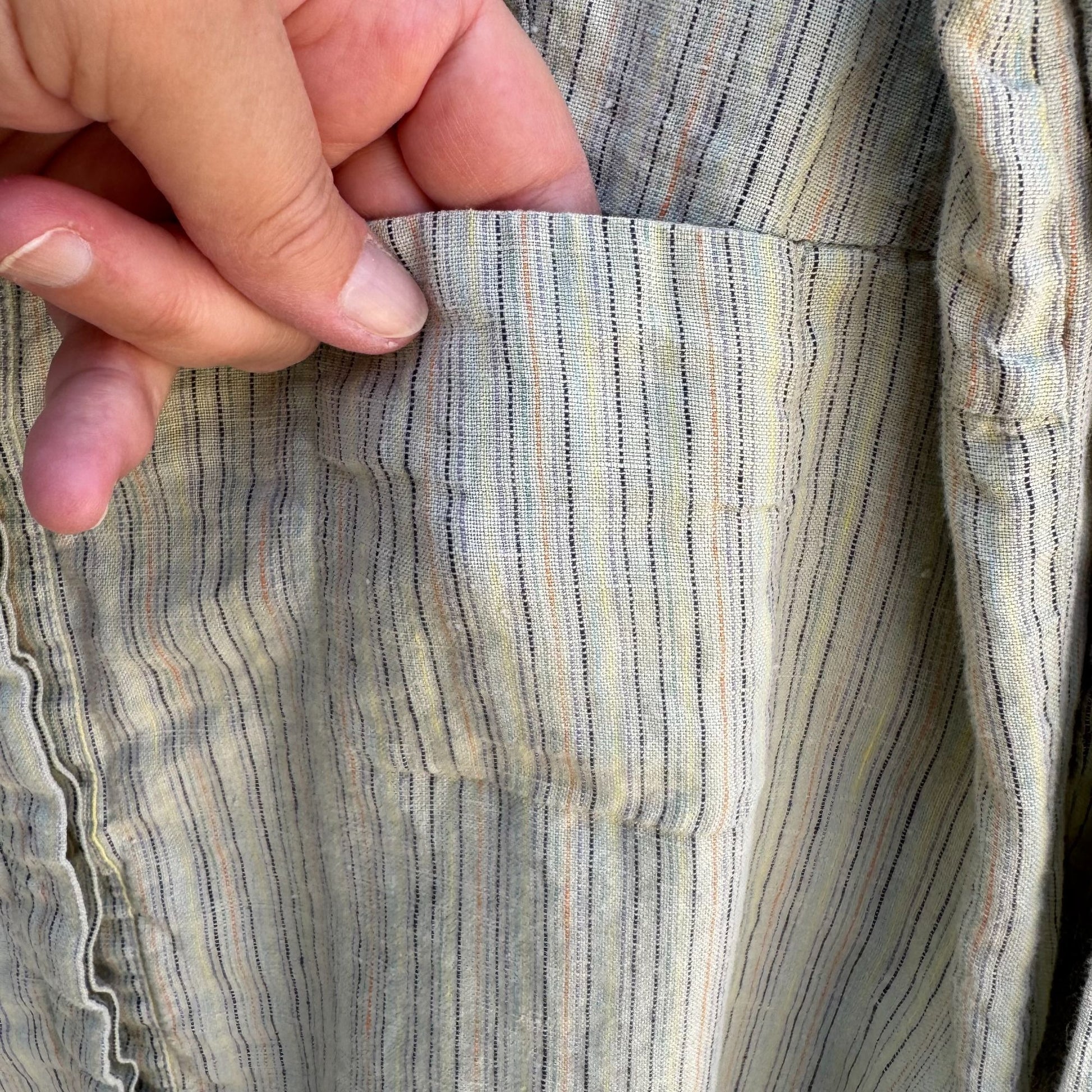 Richard Malcolm Vintage Womens Split Hem Linen Green Striped Button-Up Shirt XL