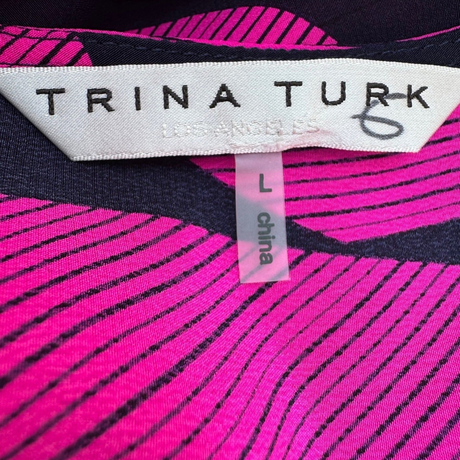Trina Turk Silk Romantic Heart Stripe Ruffle Feminine Sleeveless Pink Blouse L