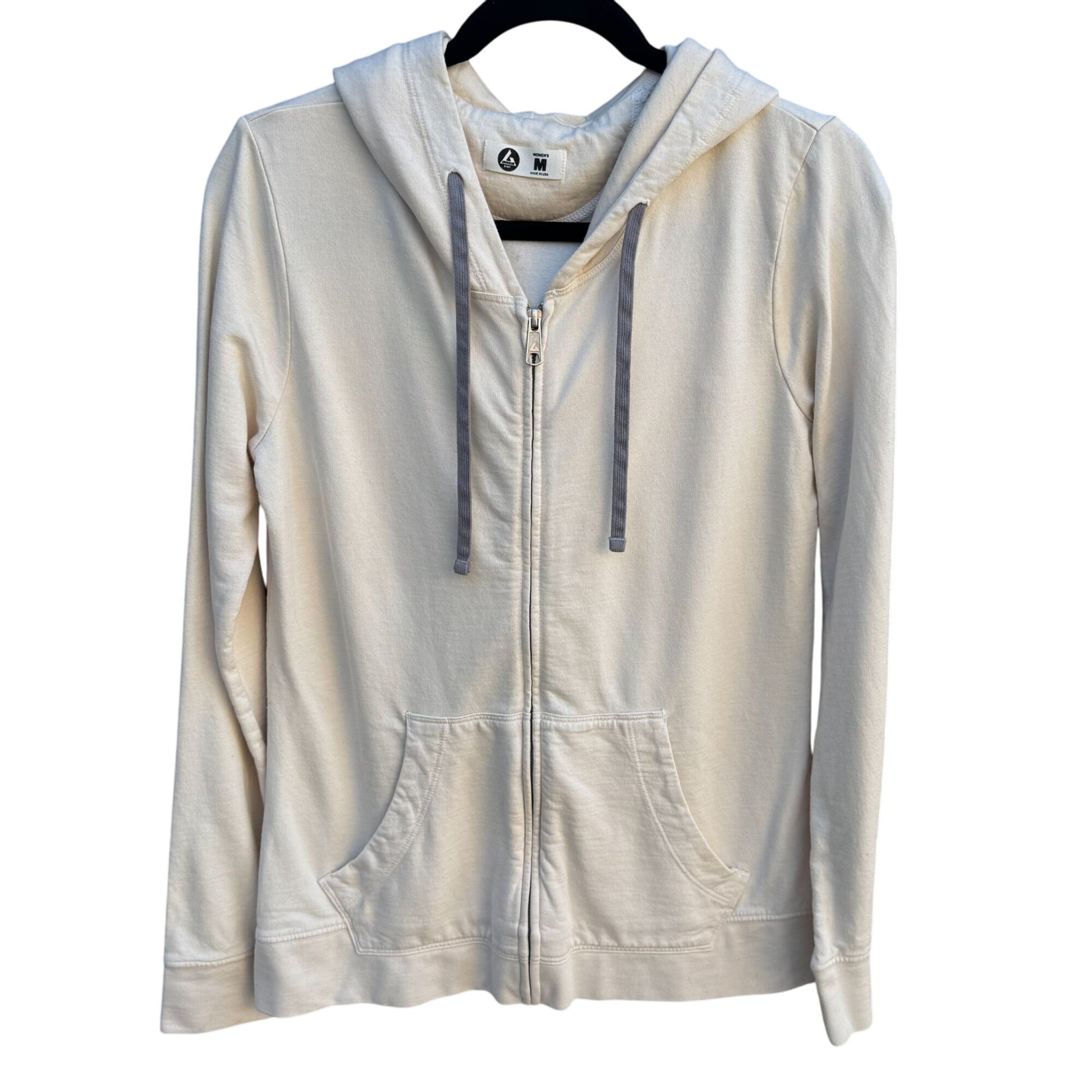 American Giant Womens Zip-Up Hoodie M Cream Cotton Blend USA Made Athleisure