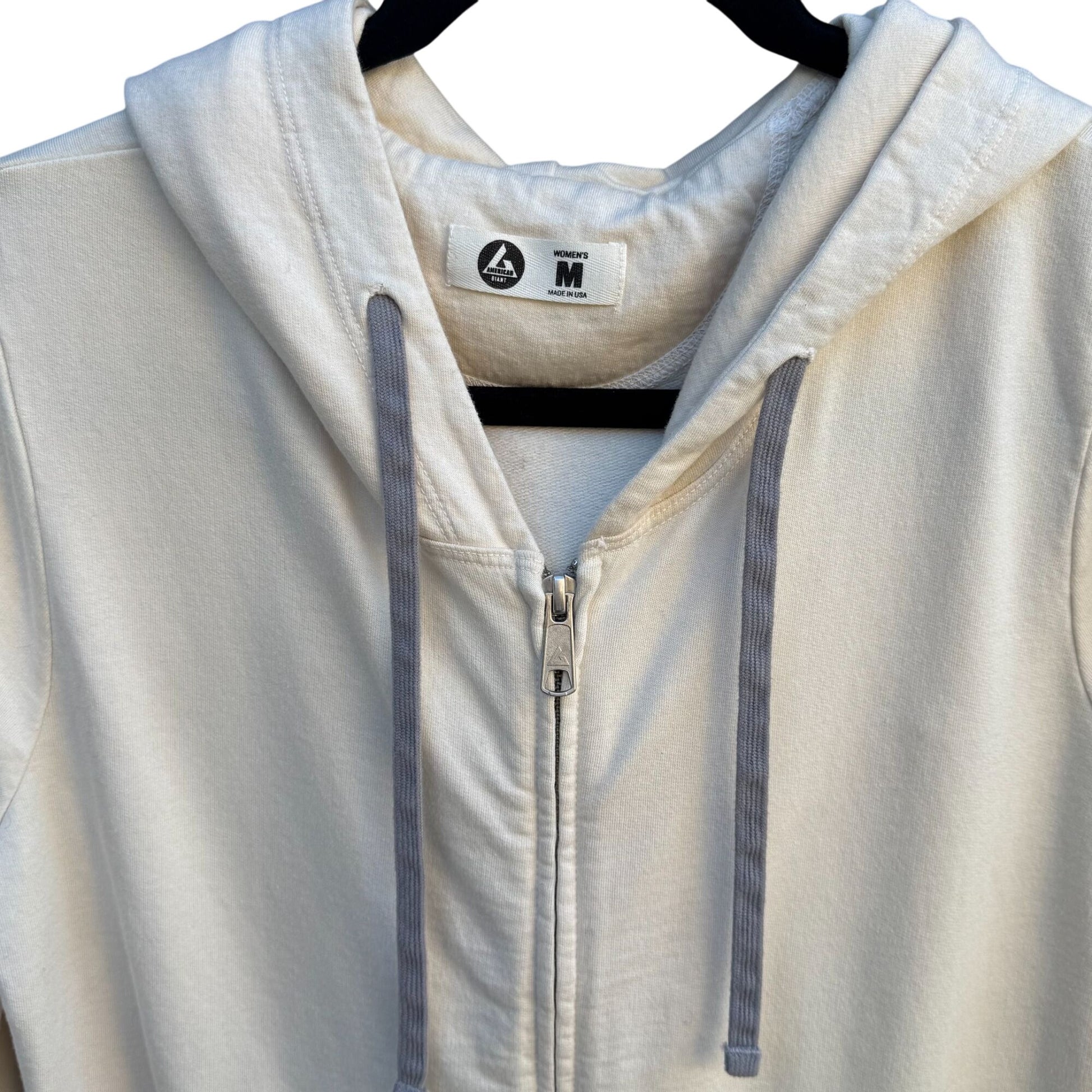 American Giant Womens Zip-Up Hoodie M Cream Cotton Blend USA Made Athleisure