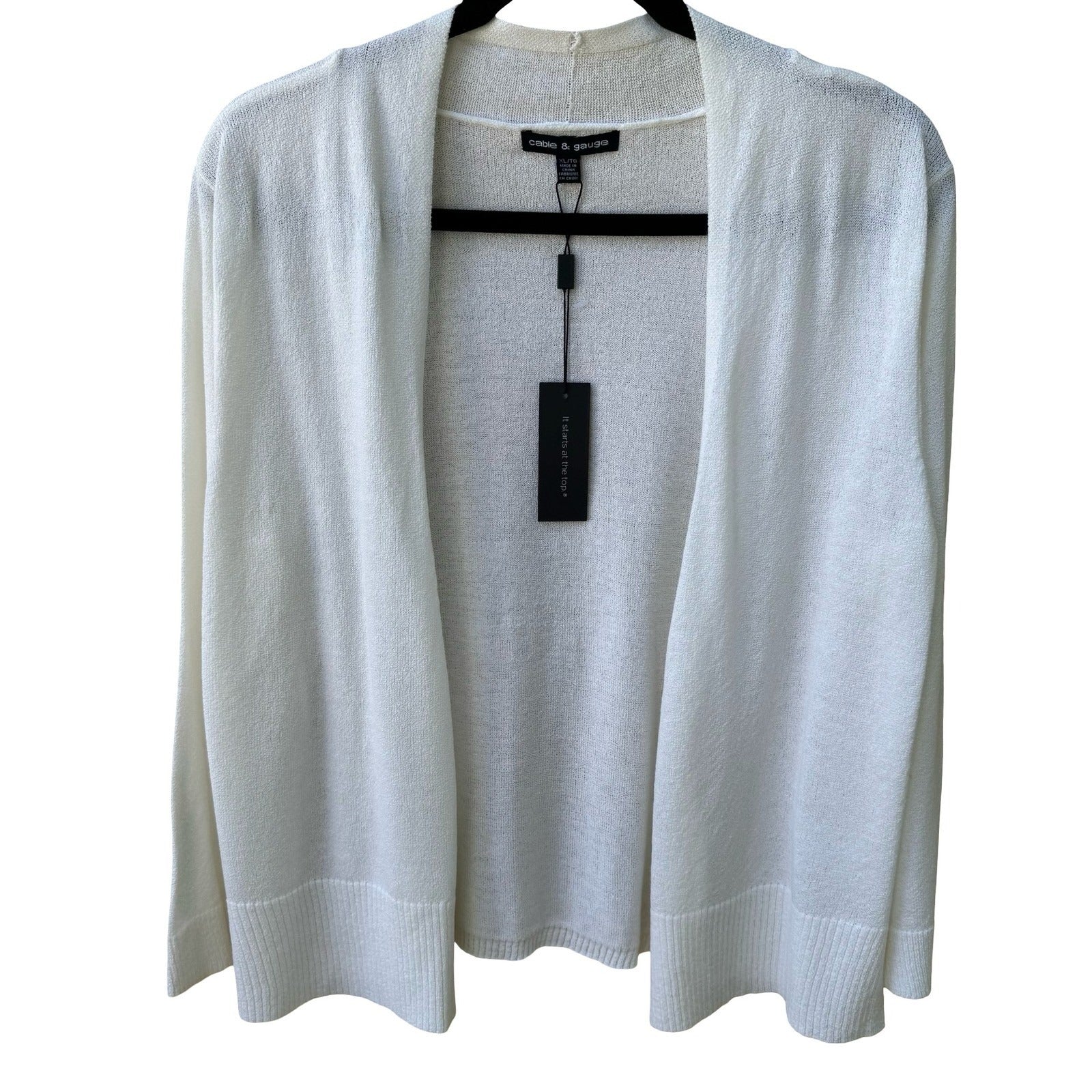 Cable & Gauge Minimalist Coastal Open Front Sheer Knit Cardigan Sweater XL NWT