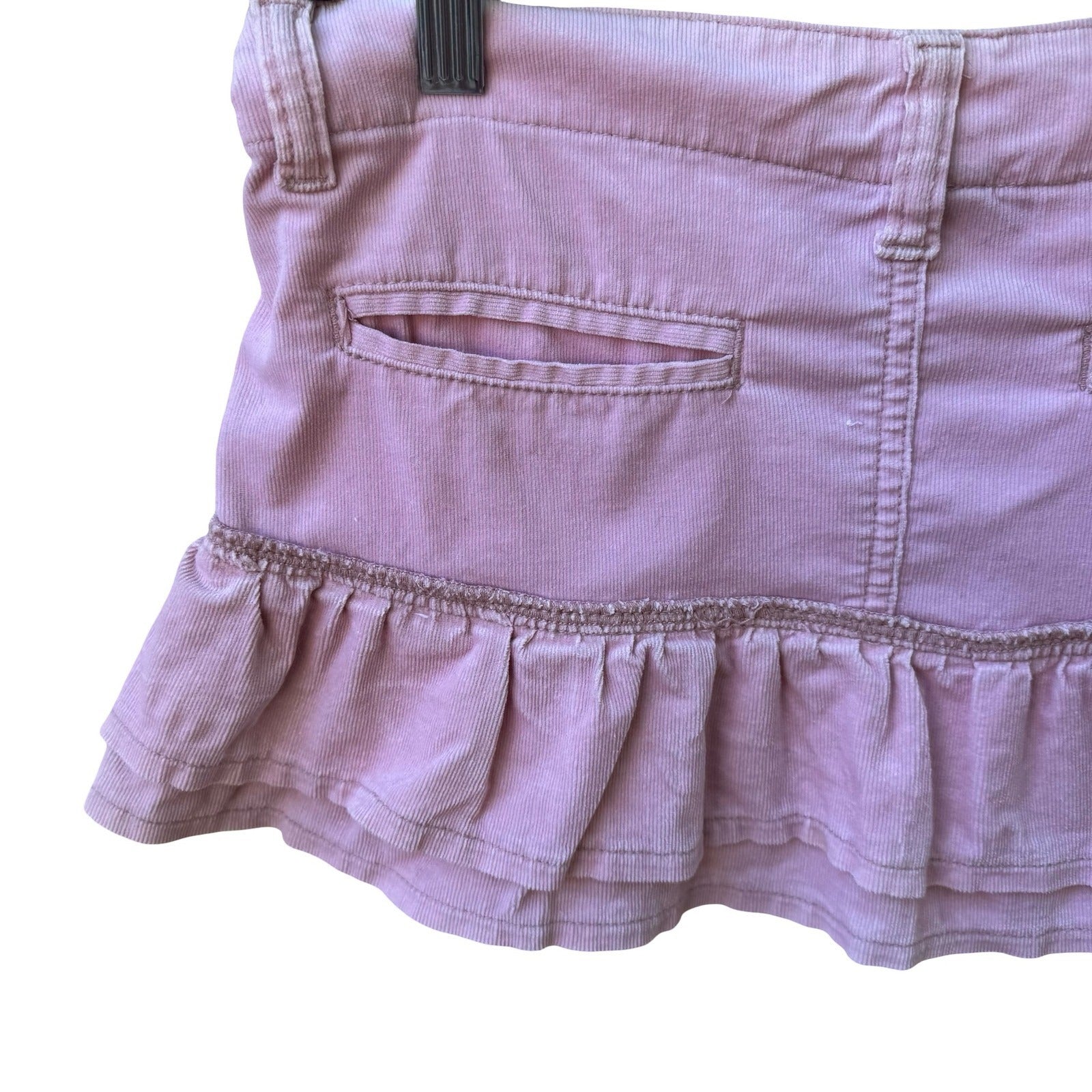 Fornarina Y2K Coquette Pink Corduroy Ruffle Micro Mini Skirt Low Rise Buckle S