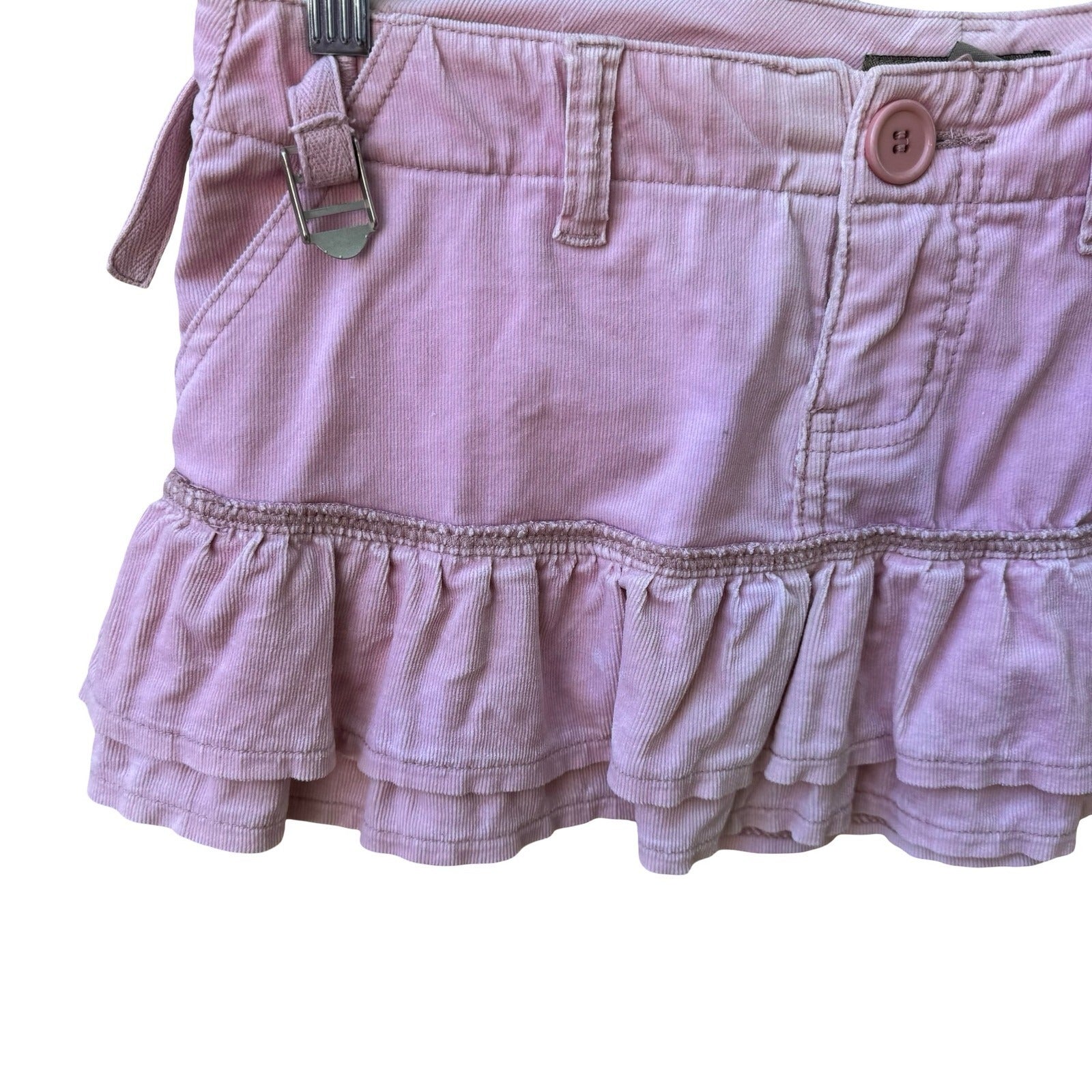 Fornarina Y2K Coquette Pink Corduroy Ruffle Micro Mini Skirt Low Rise Buckle S