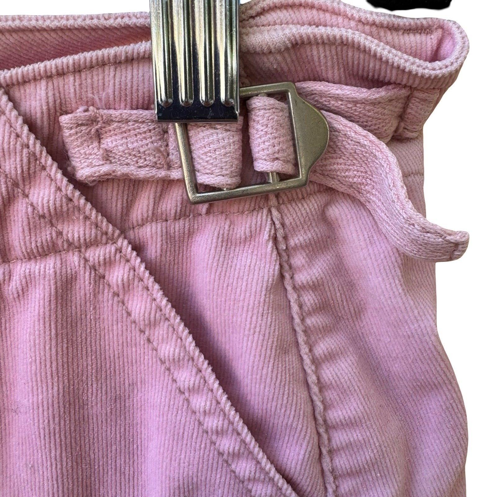 Fornarina Y2K Coquette Pink Corduroy Ruffle Micro Mini Skirt Low Rise Buckle S