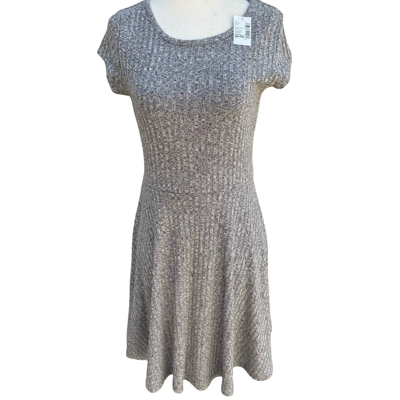 The Childrens Place Girls XXL 16 Grey Ribbed Marl Skater Dress Lattice Back NEW