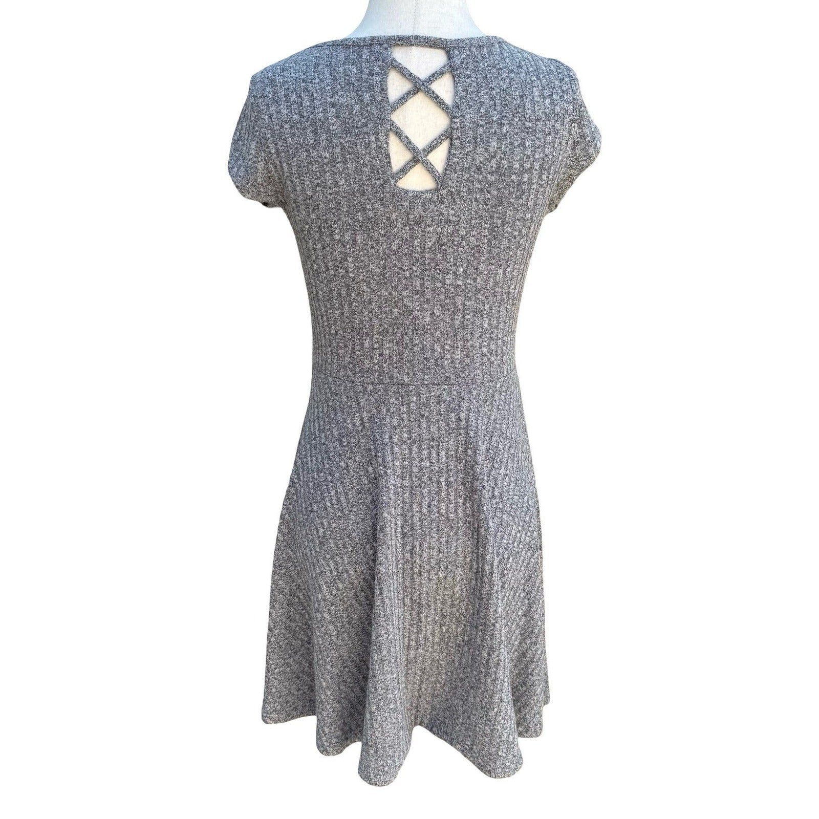 The Childrens Place Girls XXL 16 Grey Ribbed Marl Skater Dress Lattice Back NEW