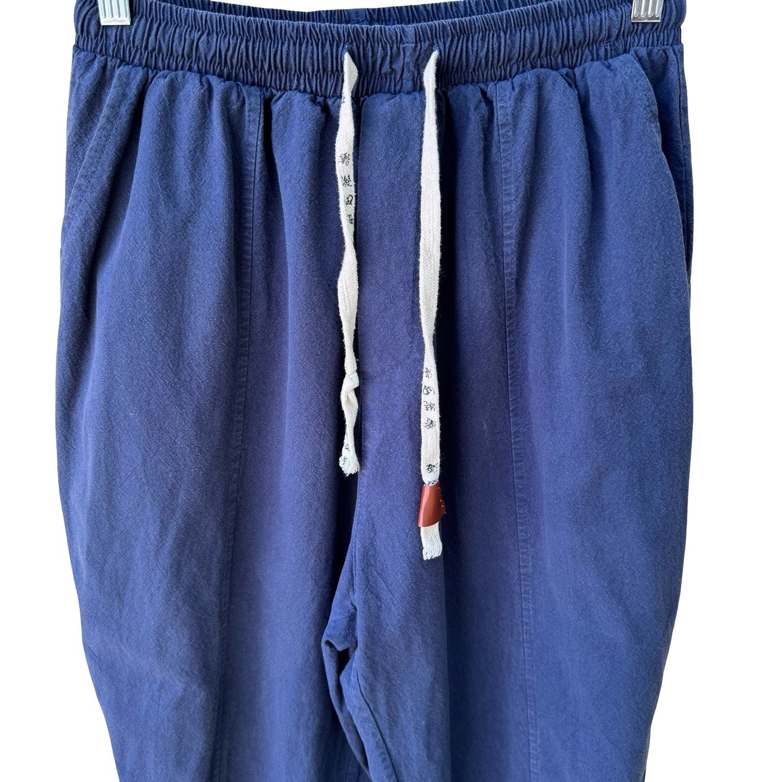 One Boy Linen Blend Minimalist Jogger Pants Relaxed Boho Lagenlook Blue Mens OS