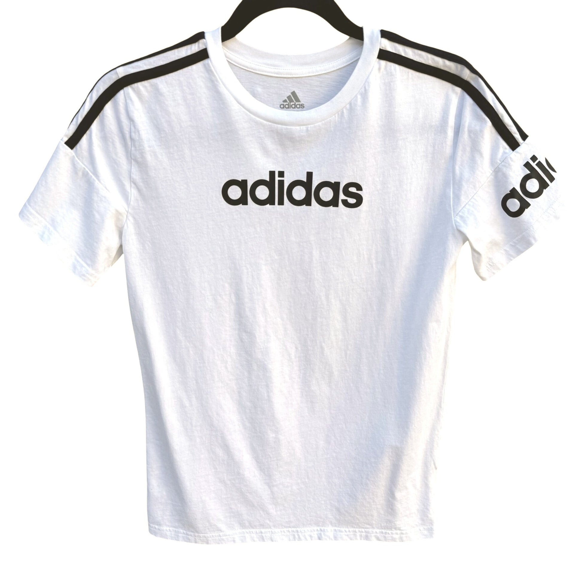 Adidas Core Three Stripes Athleisure Streetwear Black On White Logo T-Shirt M