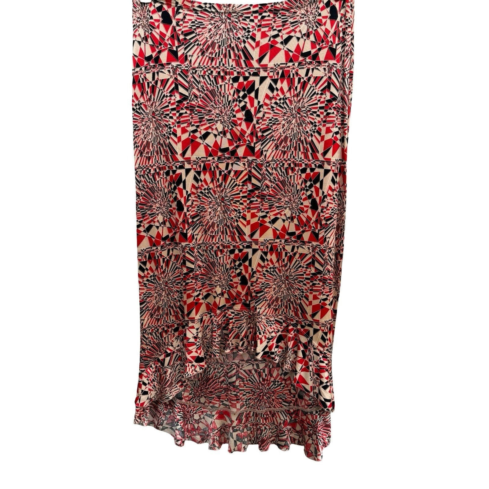 Poleci Vintage Y2K Geometric Kaleidoscope Art Deco High Low Ruffle Midi Skirt S