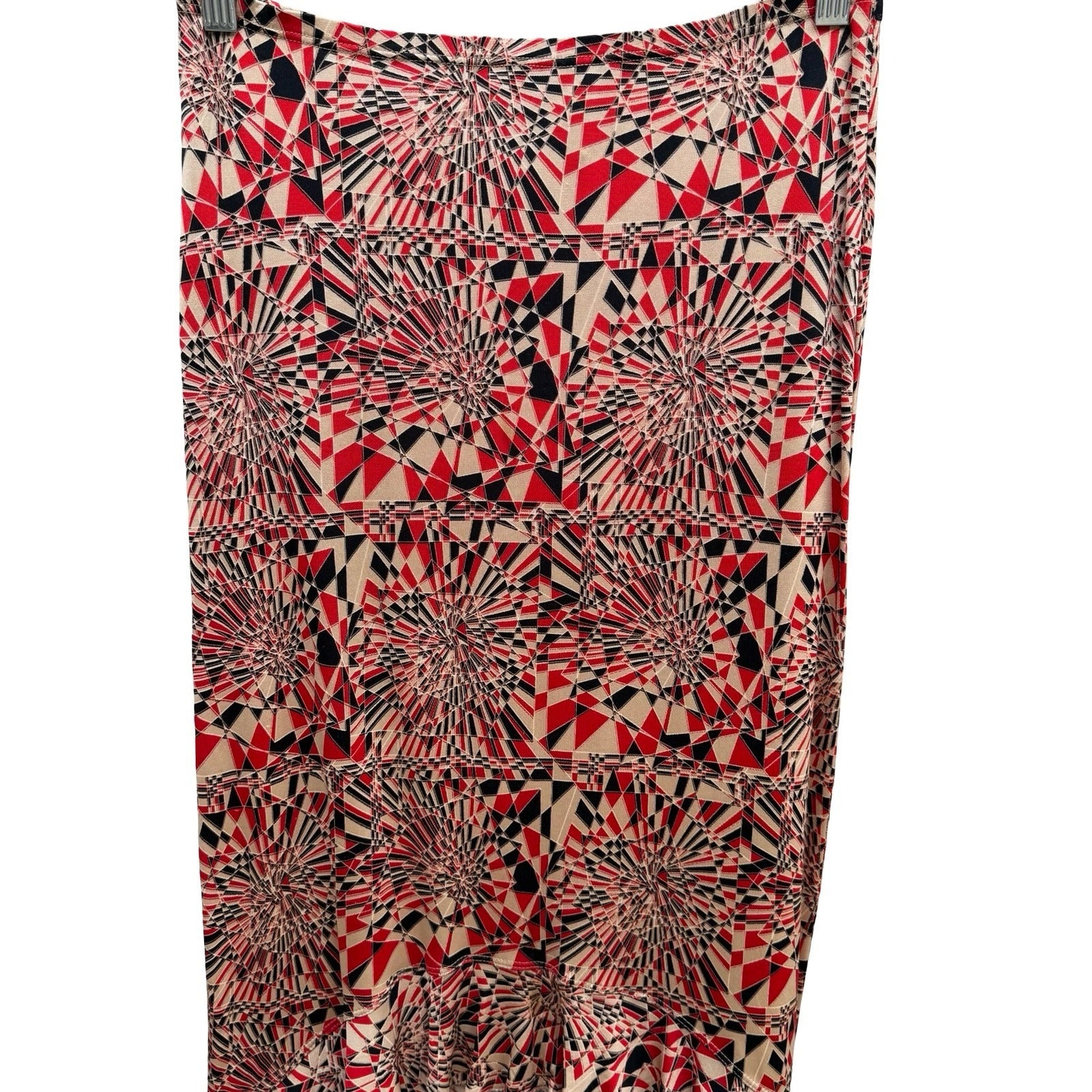 Poleci Vintage Y2K Geometric Kaleidoscope Art Deco High Low Ruffle Midi Skirt S