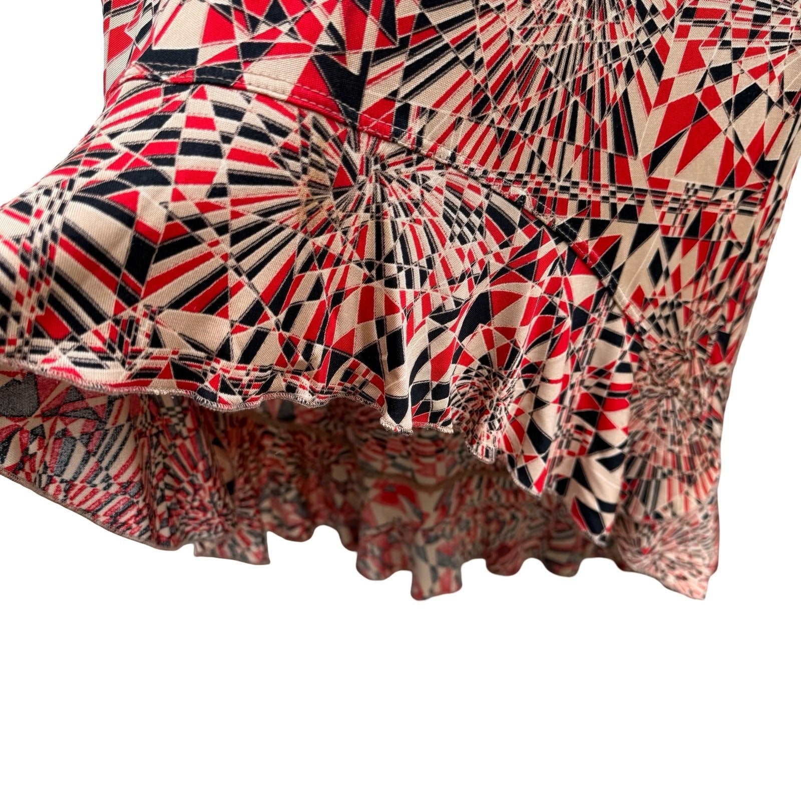 Poleci Vintage Y2K Geometric Kaleidoscope Art Deco High Low Ruffle Midi Skirt S