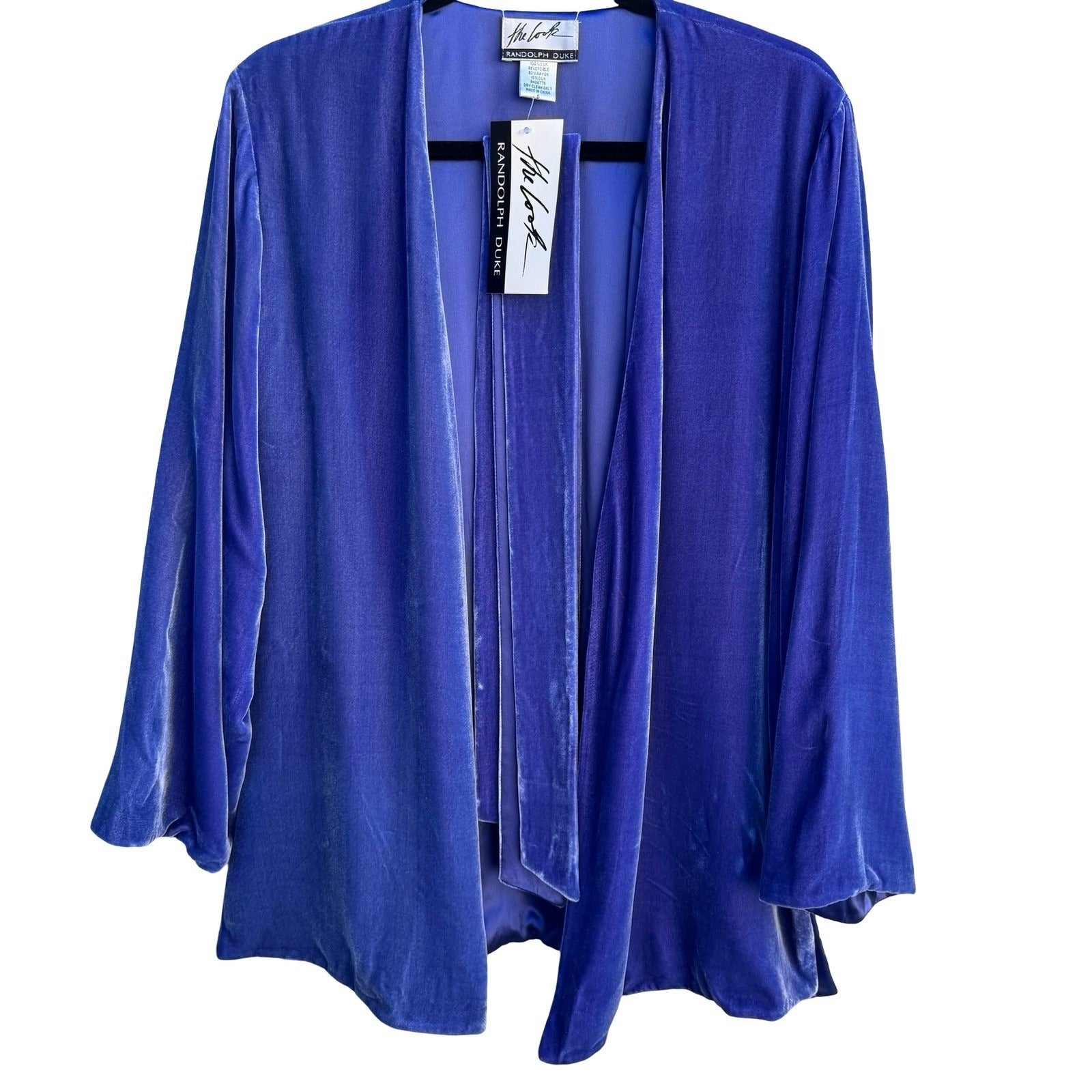 Randolph Duke The Look Reversible Silk Velvet Jacket Blue Open Cardigan SM NWT