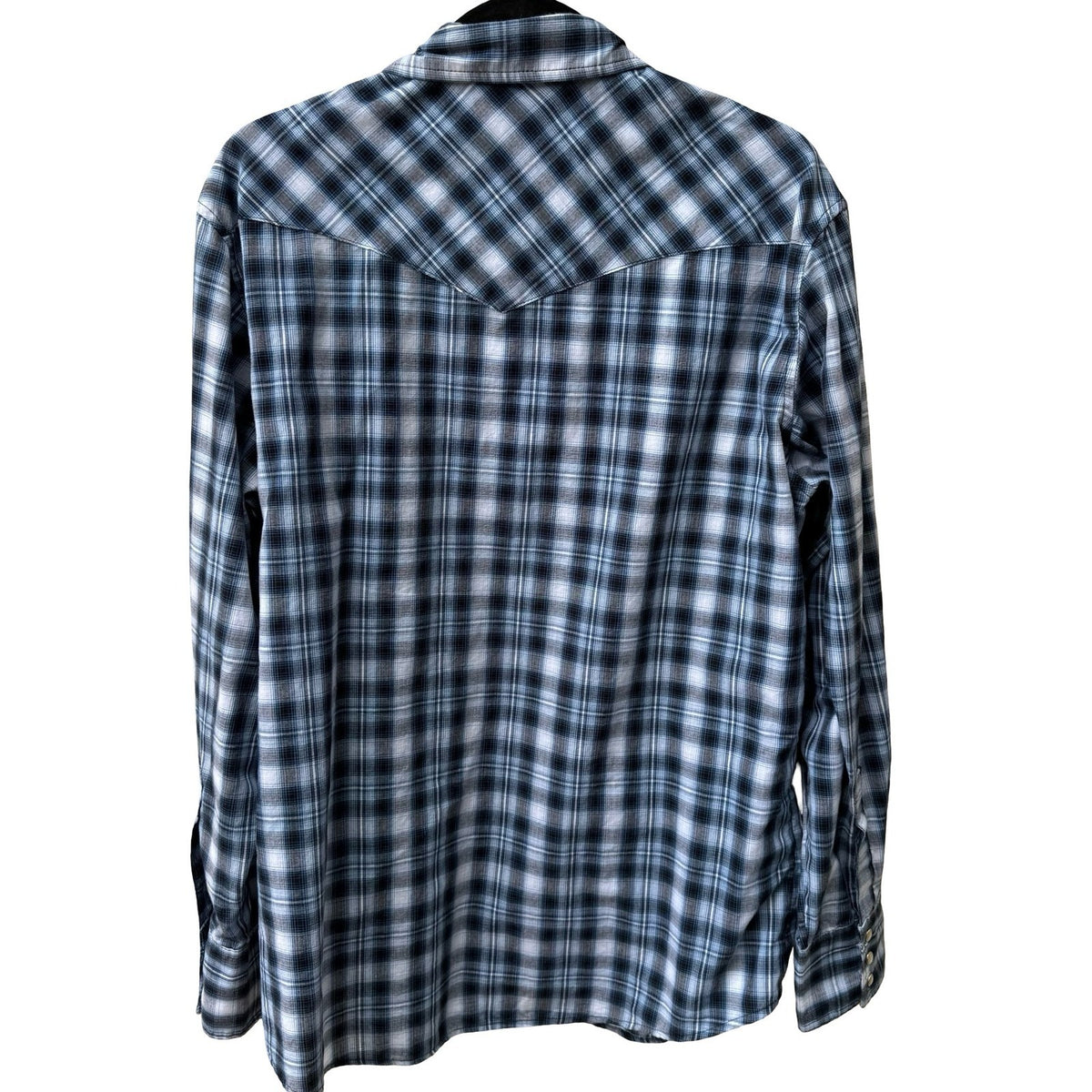 Wrangler Pearl Snap Americana Plaid Cowboy Rodeo Western Yoke Shirt Blue Mens L
