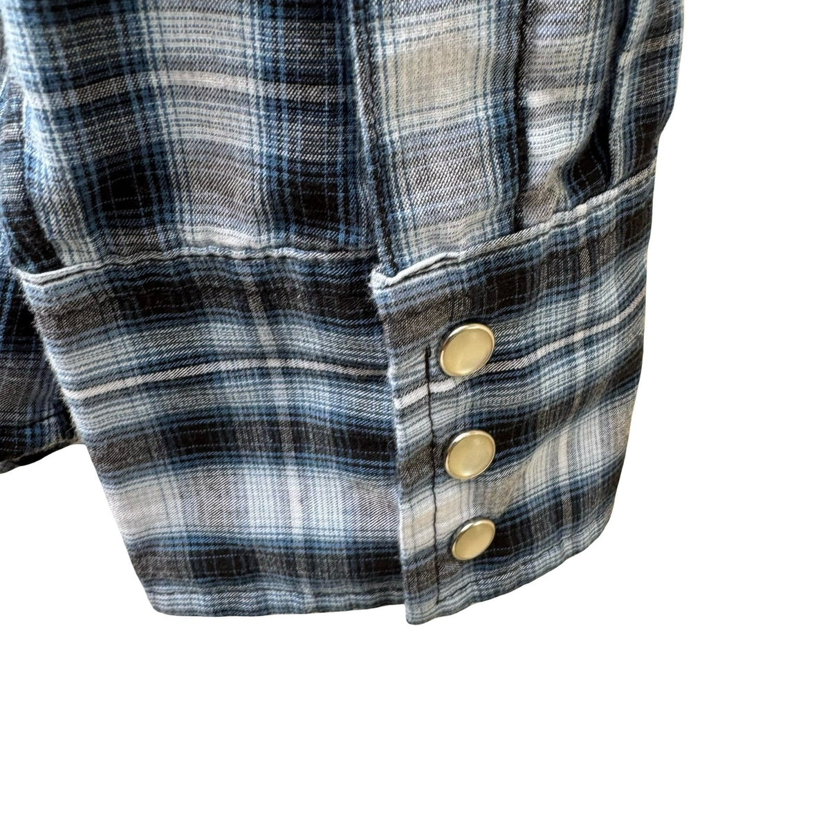 Wrangler Pearl Snap Americana Plaid Cowboy Rodeo Western Yoke Shirt Blue Mens L