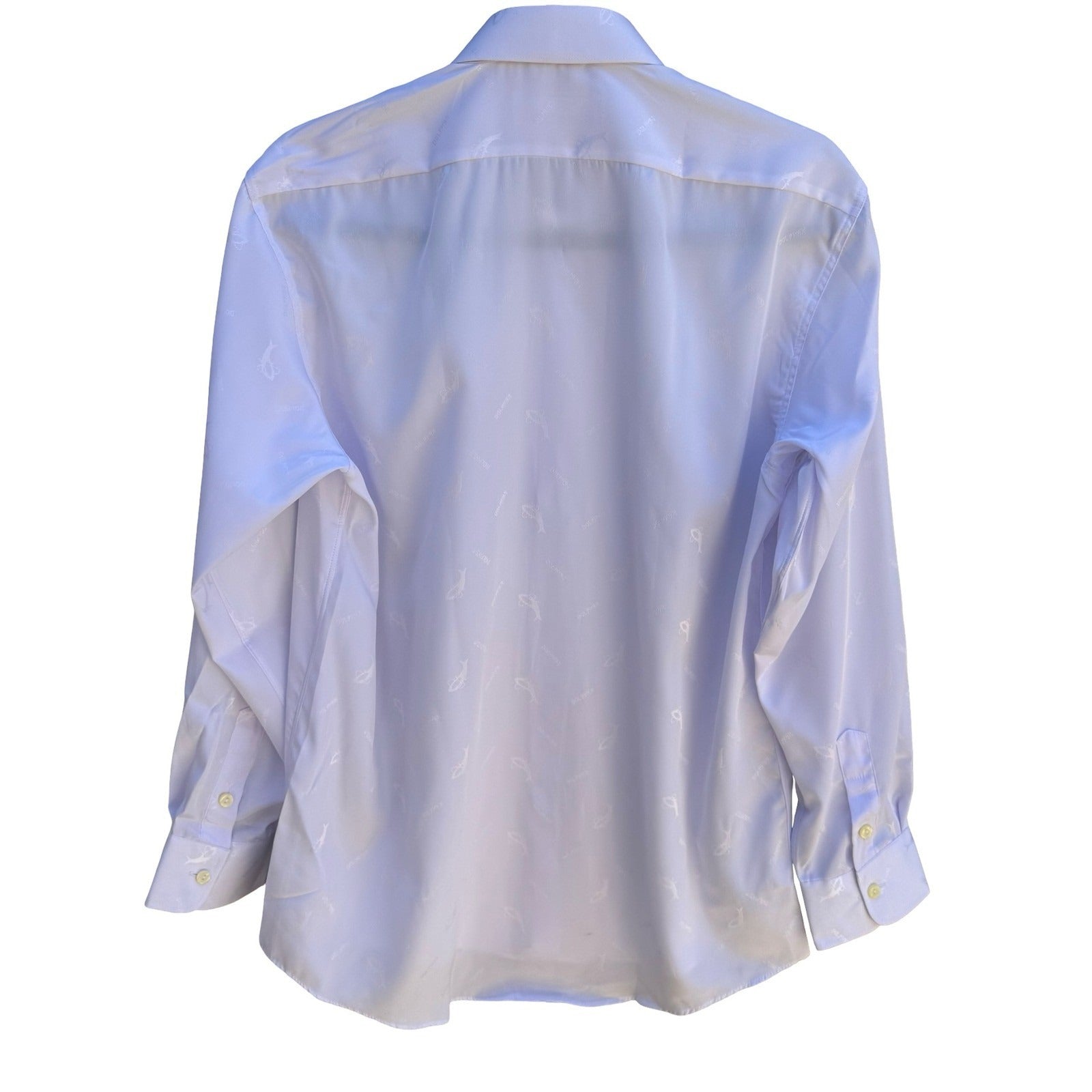 Daedo Korean Vintage Silk Blend Dolphin Jacquard Coastal Dress Shirt White L NEW
