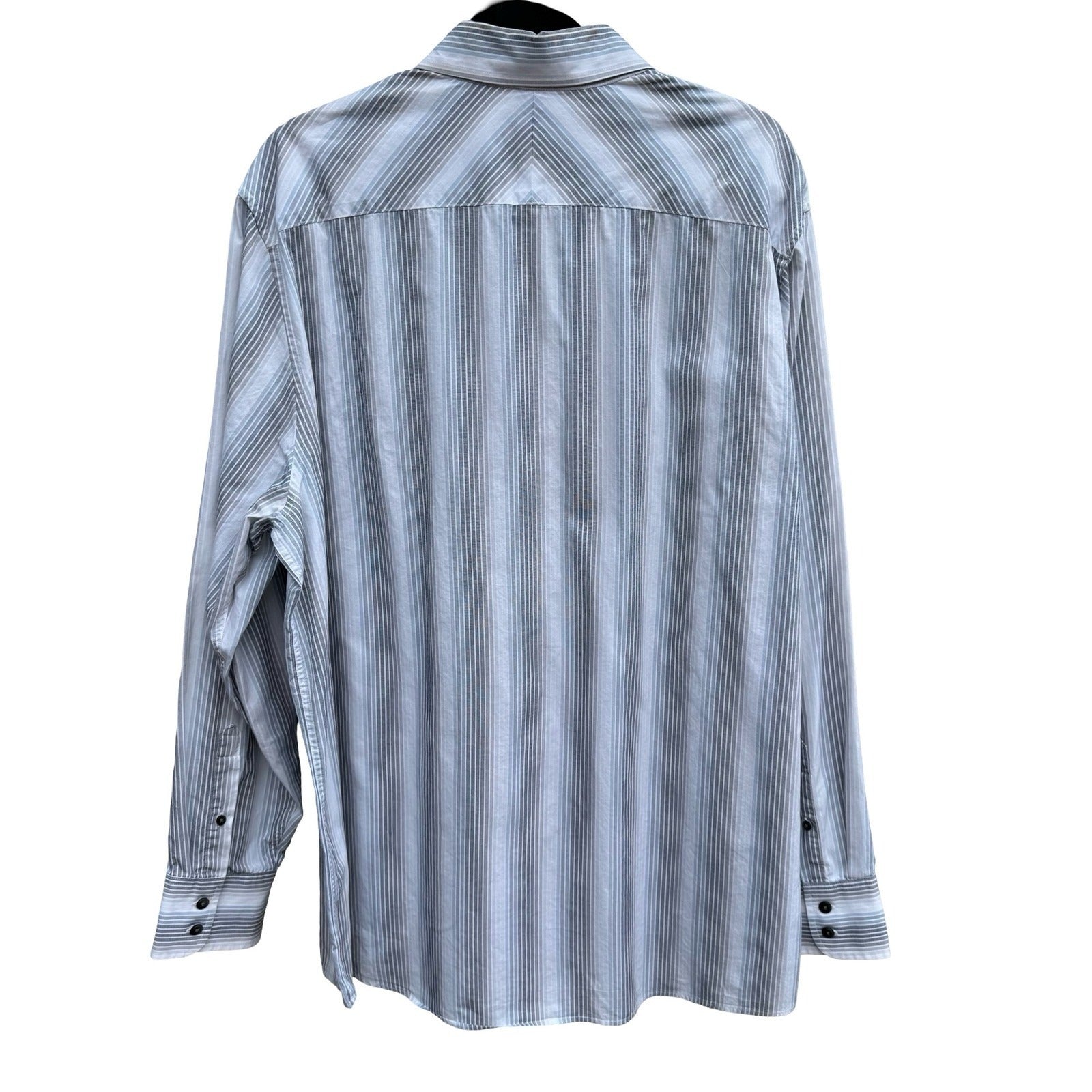 Calvin Klein Mens XL Grey Blue Striped Cotton Long Sleeve Button Up Shirt Preppy
