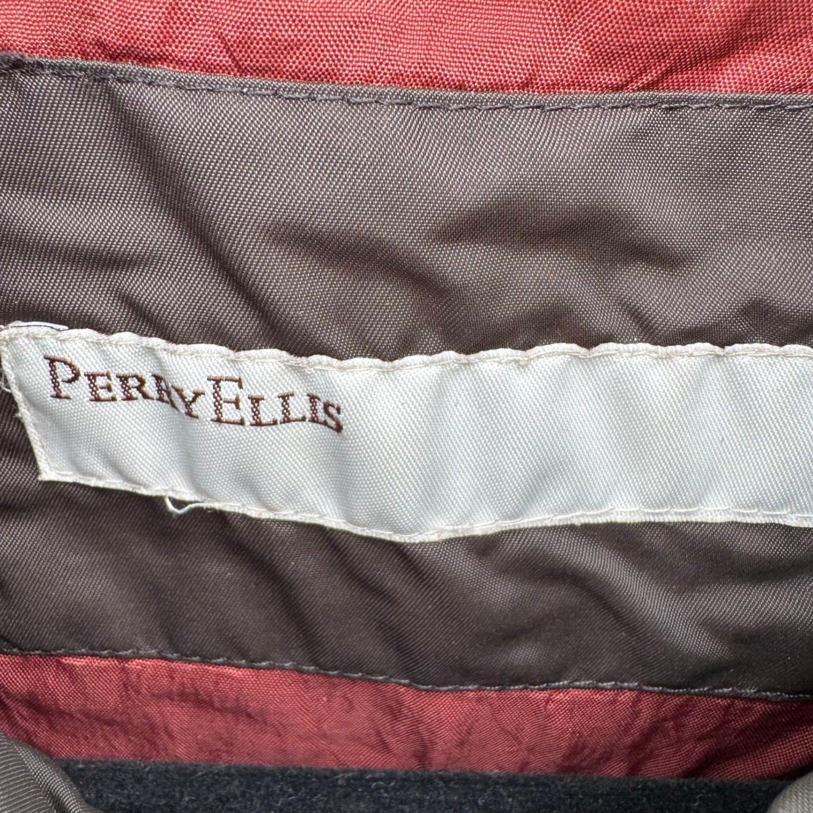 Perry Ellis Mens Chevron Quilted Puffer Jacket Dark Brown Full Zip Stand Collar