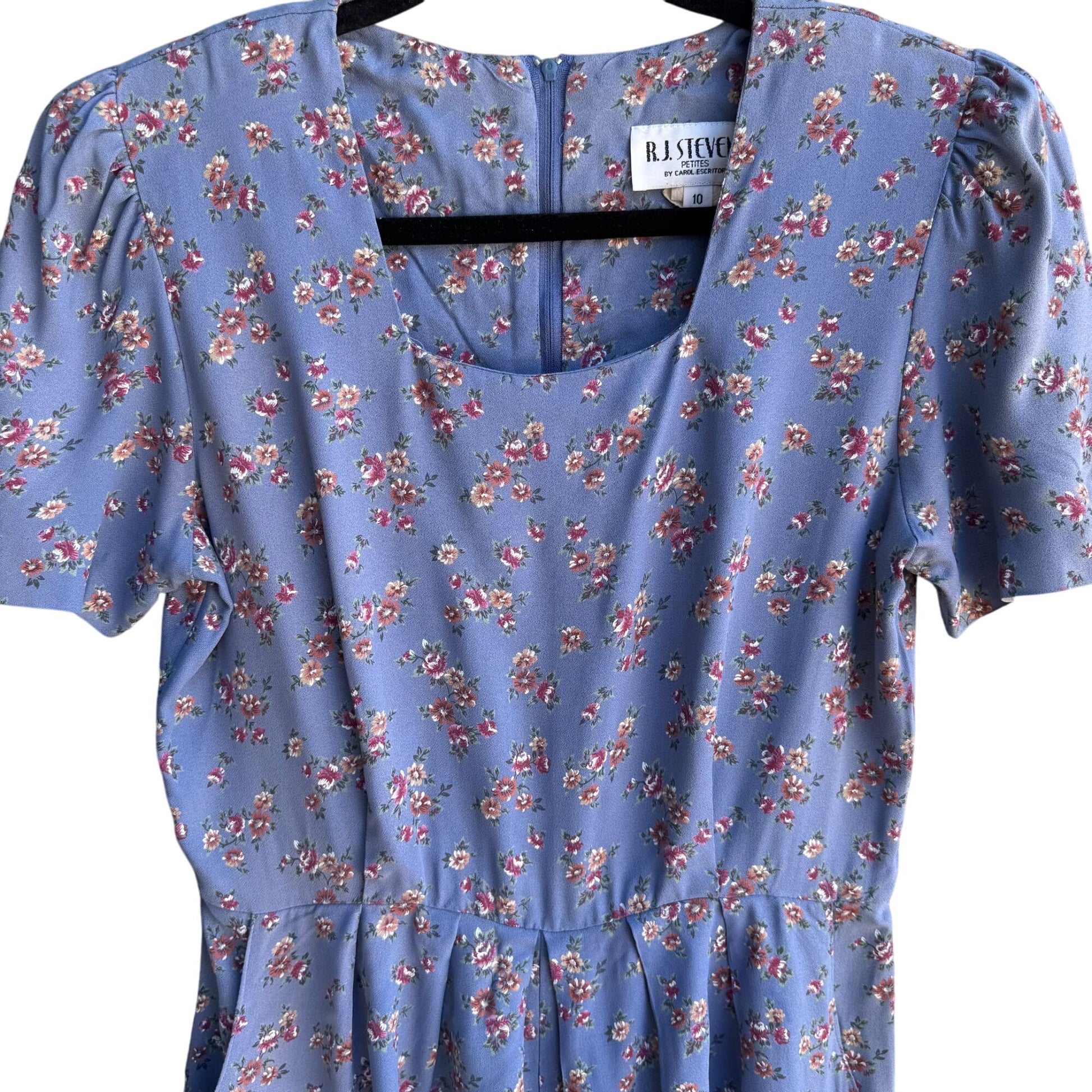 RJ Stevens Petites Vintage Womens Festival Blue Floral Short Sleeve Romper 10