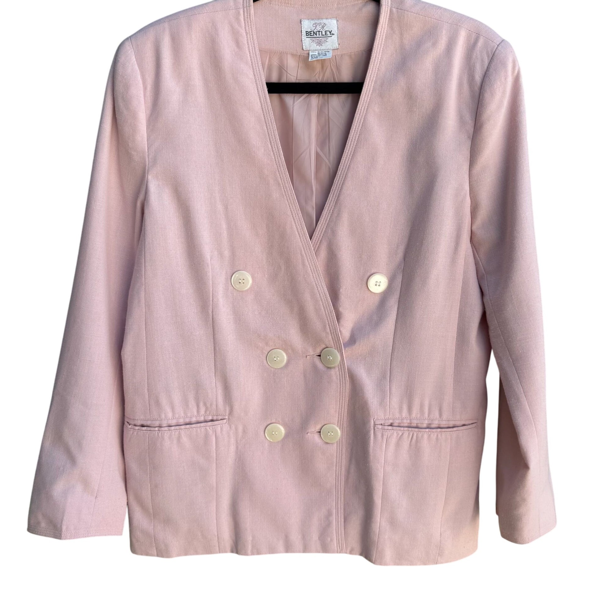 Bentley Vintage 80s Womens Pastel Pink Double-Breasted Preppy Blazer Jacket 6