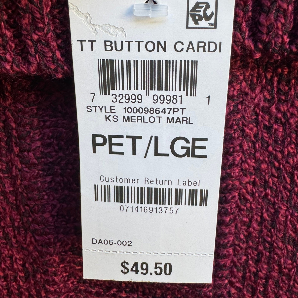Karen Scott Marled Knit Layering Polo Collar Cardigan Merlot Red Women L NEW