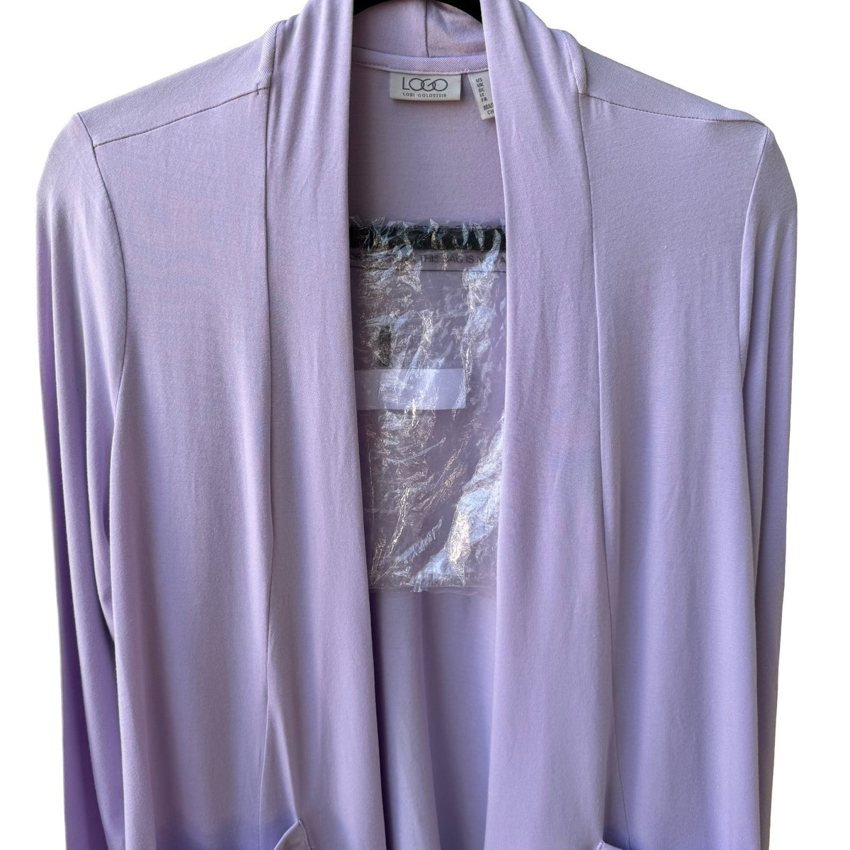 LOGO Lori Goldstein Layering Minimalist Open Satin Hem Cardigan Purple M NEW