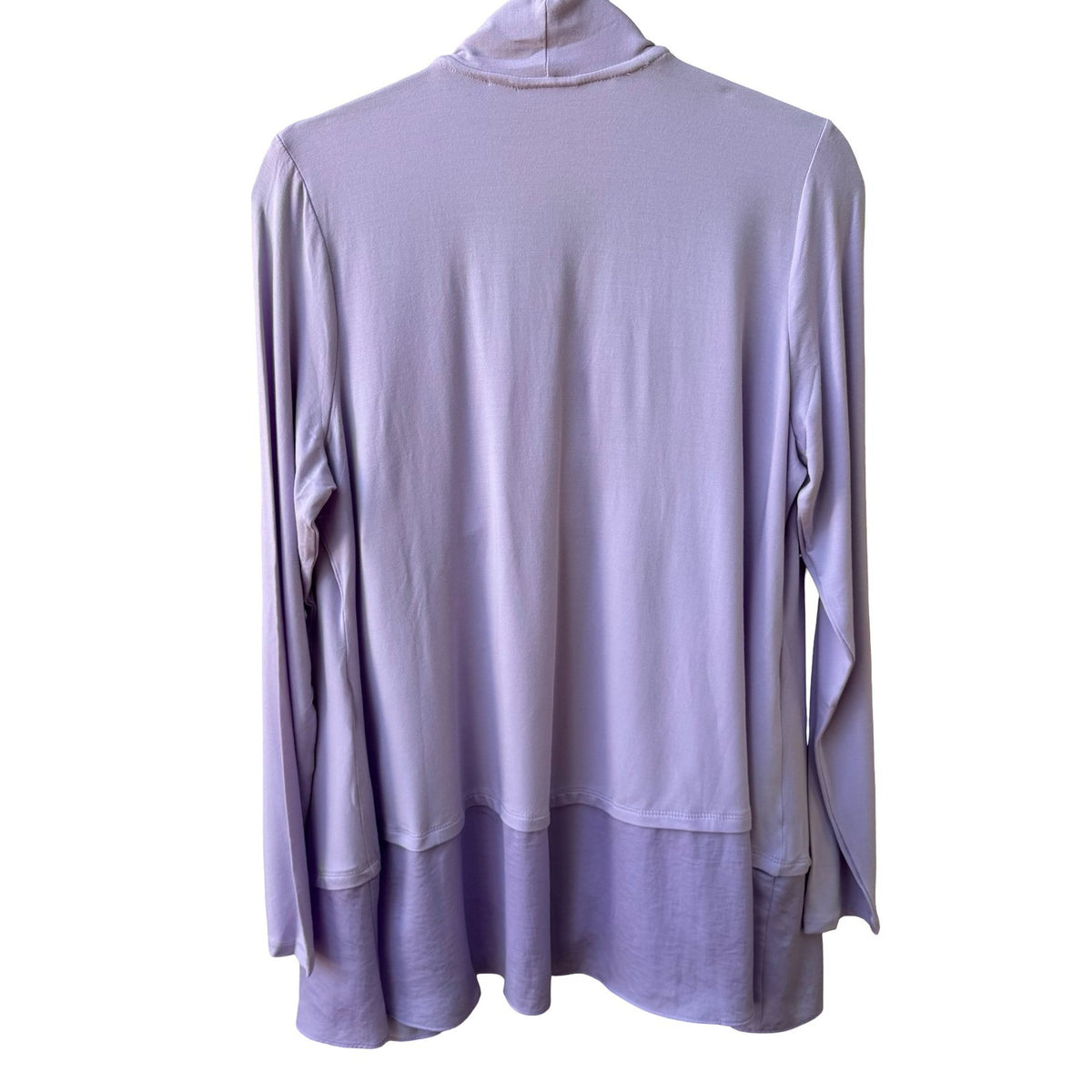 LOGO Lori Goldstein Layering Minimalist Open Satin Hem Cardigan Purple M NEW