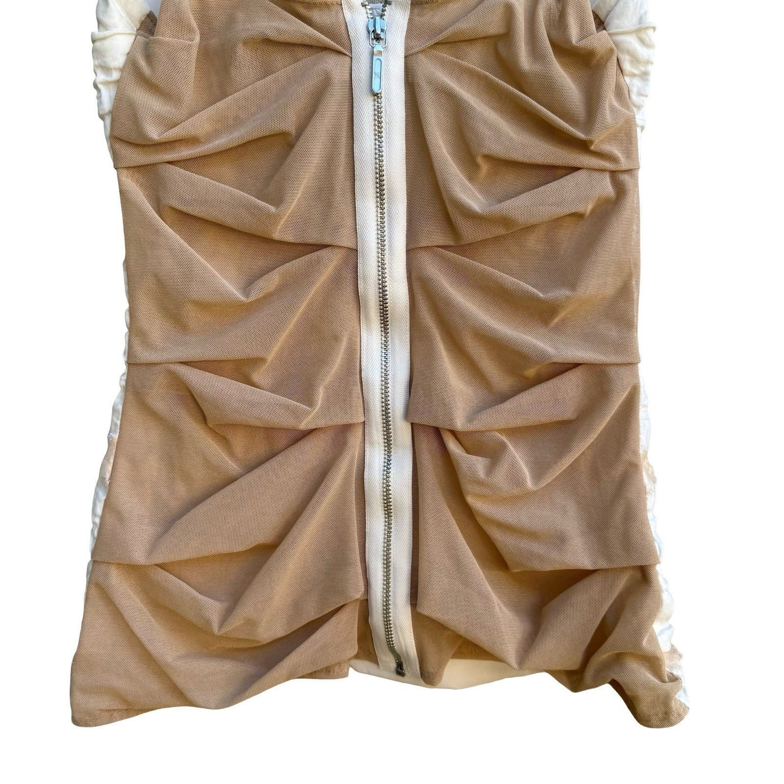 Nicole Miller Y2K Coquette Ethereal Ruched Iridescent Trim Tank Blouse White 0