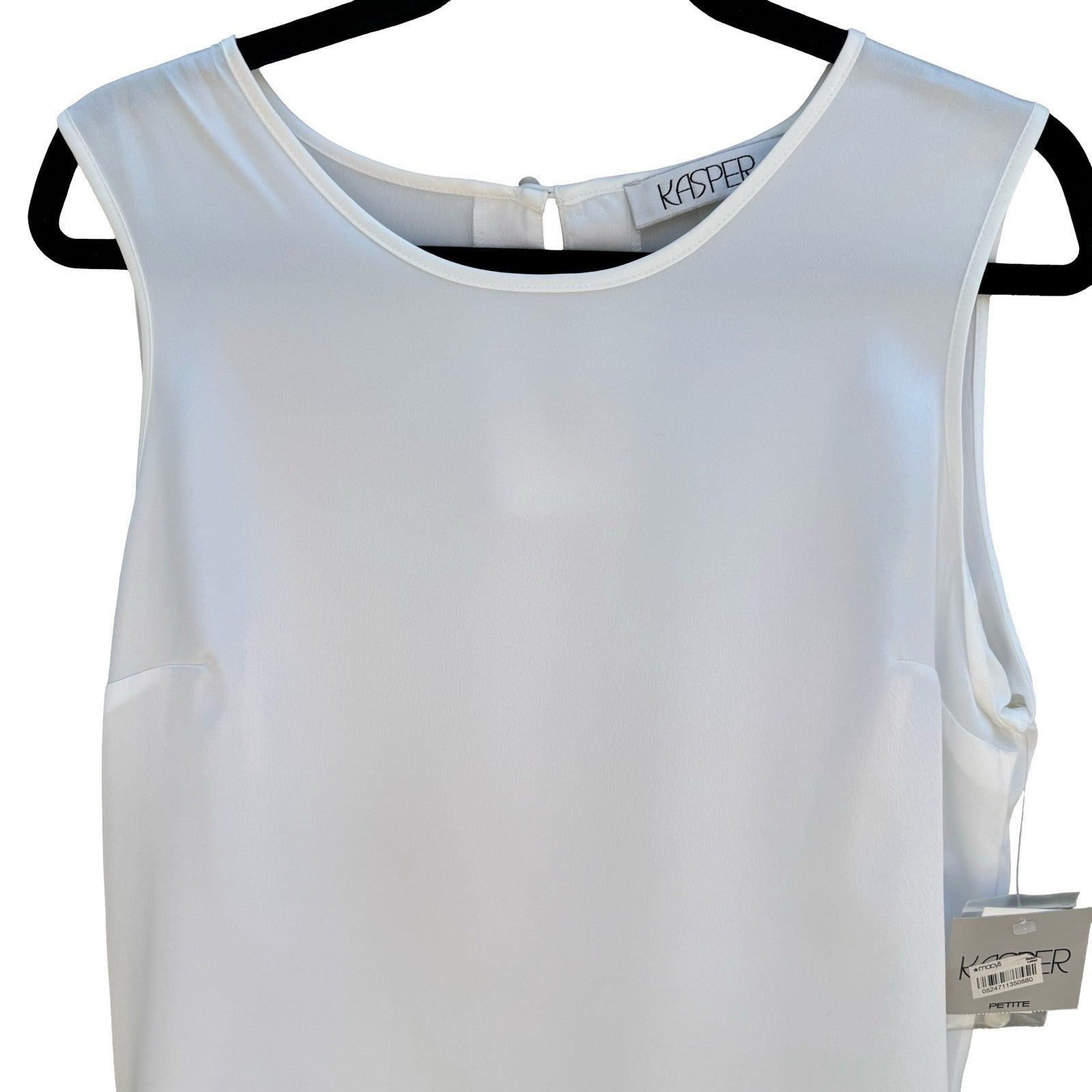 Kasper Womens L Ivory Sleeveless Round Neck Keyhole Back Blouse Shell Minimalist