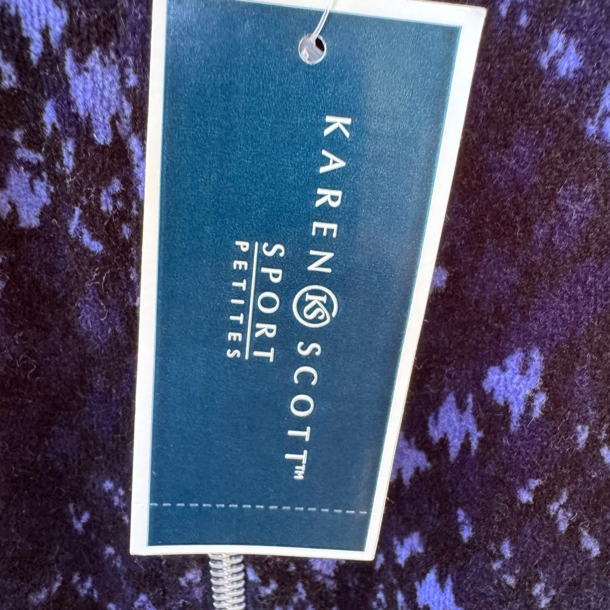 Karen Scott Layering Plush Velour Houndstooth Zip Up Sport Jacket Navy PXL NEW