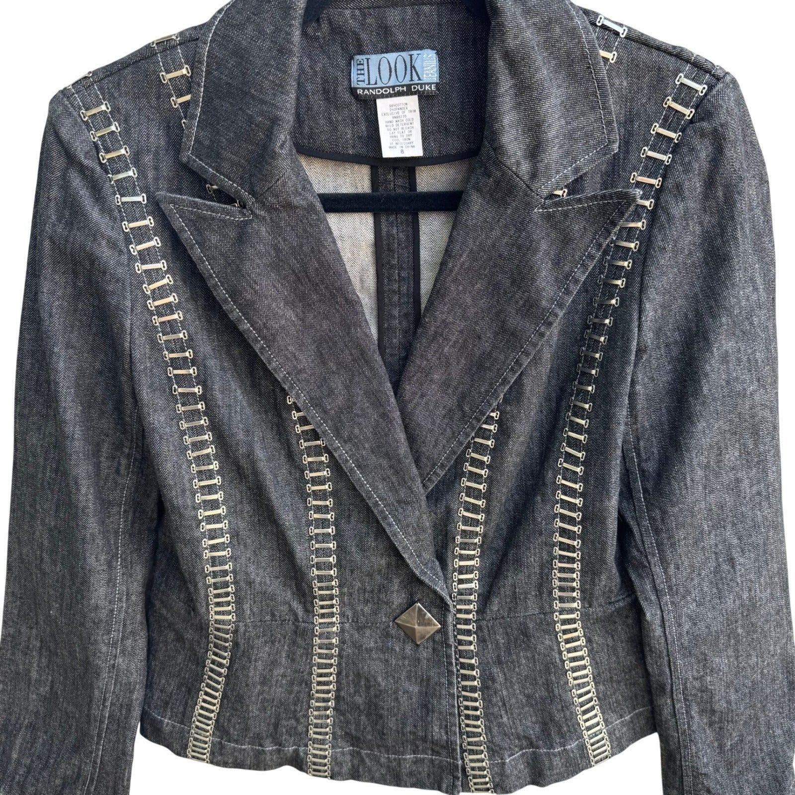 Randolph Duke The Look Jeans Dark Wash Denim Blazer Metal Hardware Jacket Size 8