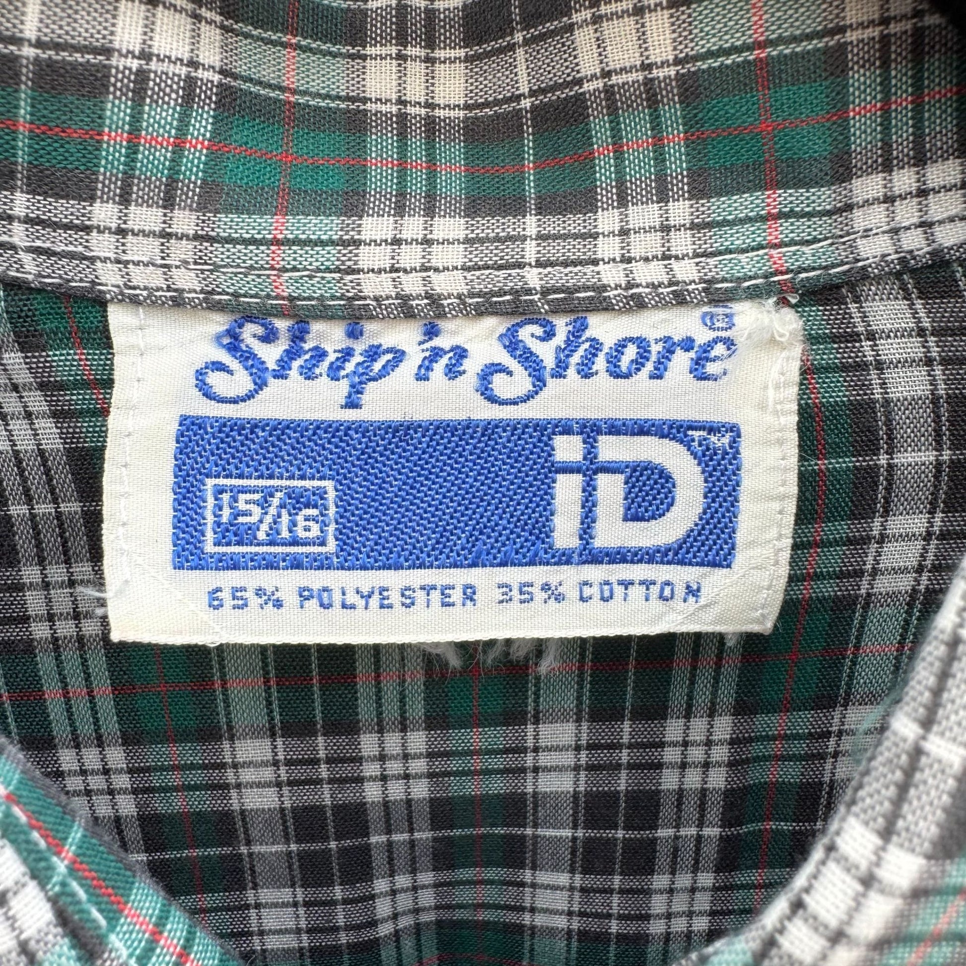 Ship N Shore Vintage 70s Plaid Button-Up Shirt Green Black Long Sleeve Retro L
