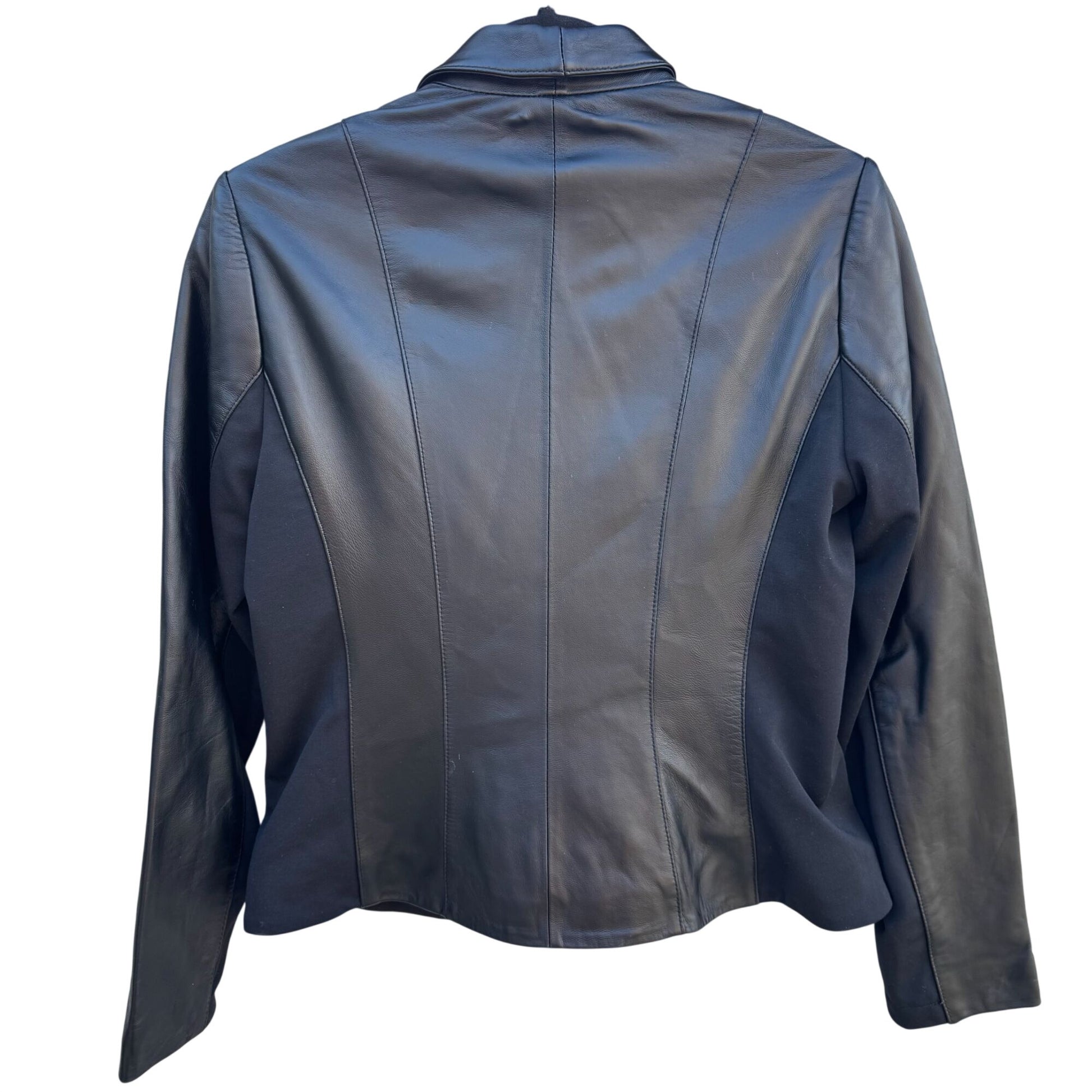 IMAN Womens Black Lambskin Leather Biker Moto Bomber Jacket Side Zip Roll Collar