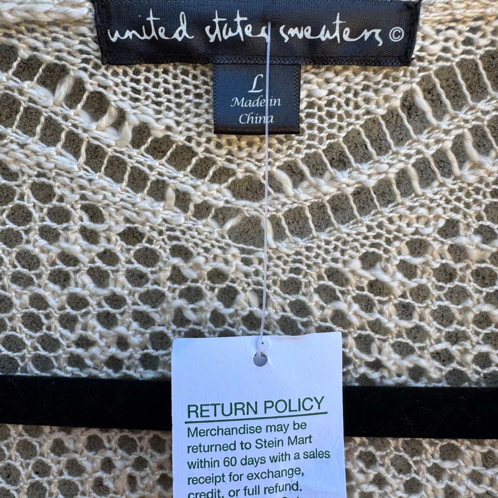 United States Sweaters Boho Coastal Beachy Crochet Open Front Cardigan Tan L NWT
