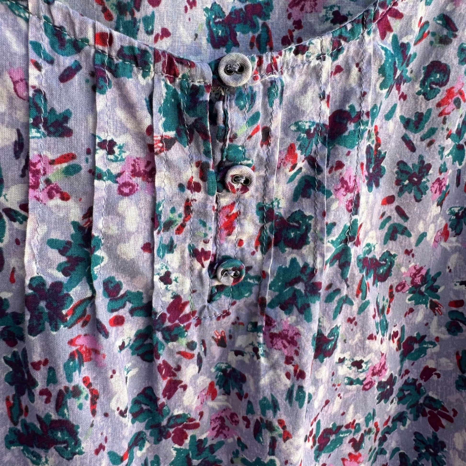 Eddie Bauer Womens Floral Boho Pleated Placket Cotton Sleeveless Tank Blouse XXL