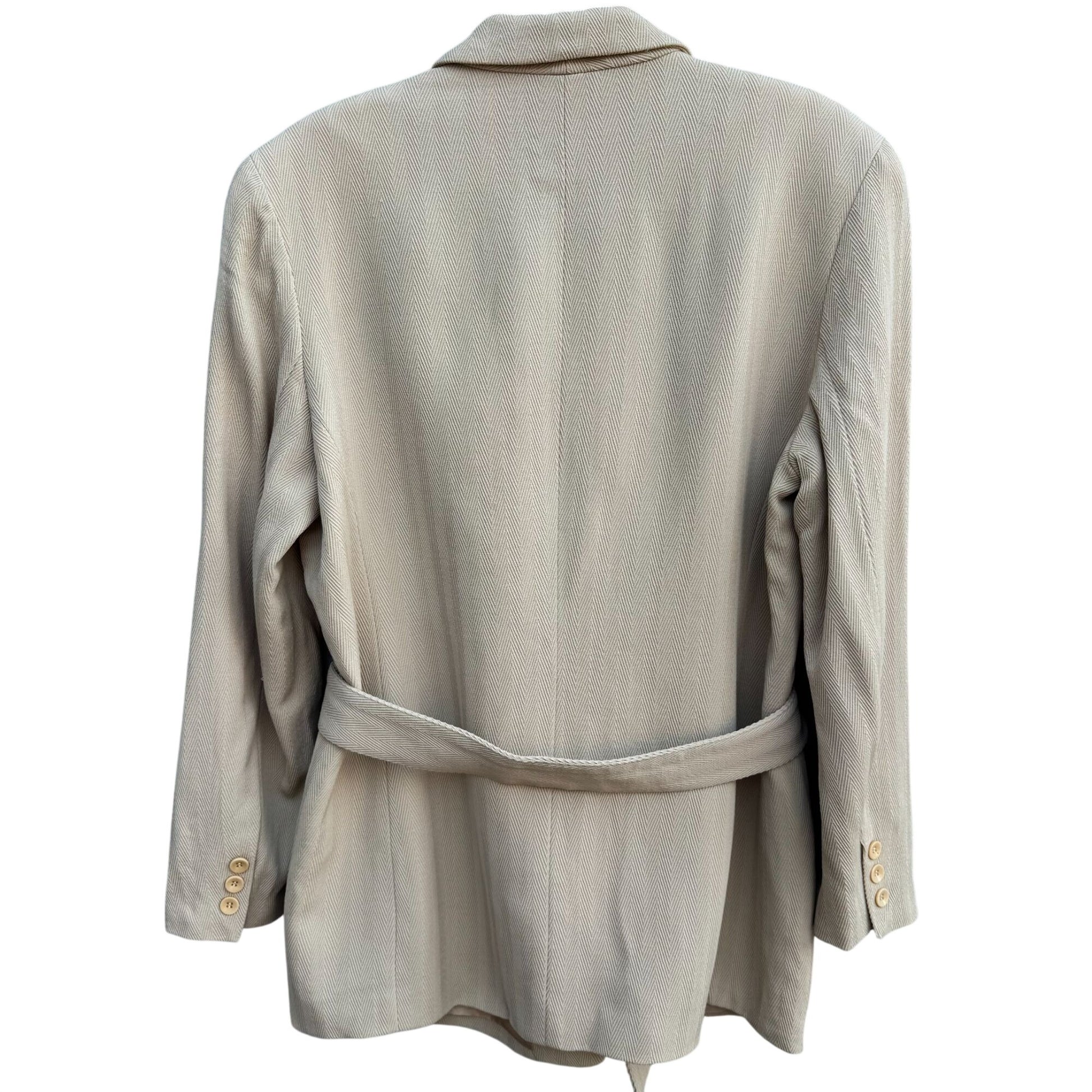 Emanuel Ungaro Vintage Tan Womens Herringbone Blazer Jacket Tie Belt Size 14/48