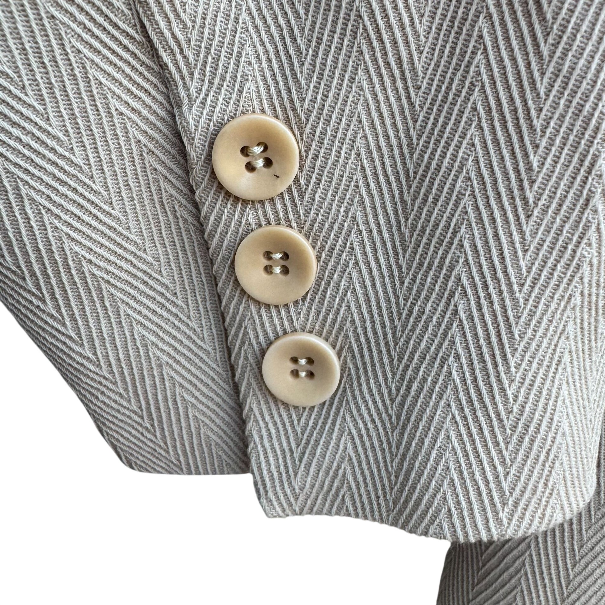 Emanuel Ungaro Vintage Tan Womens Herringbone Blazer Jacket Tie Belt Size 14/48