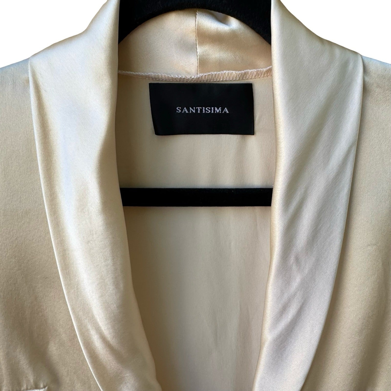 Santisima Y2K 100% Silk Quiet Luxury Old Money Minimalist Shawl Collar Blouse S