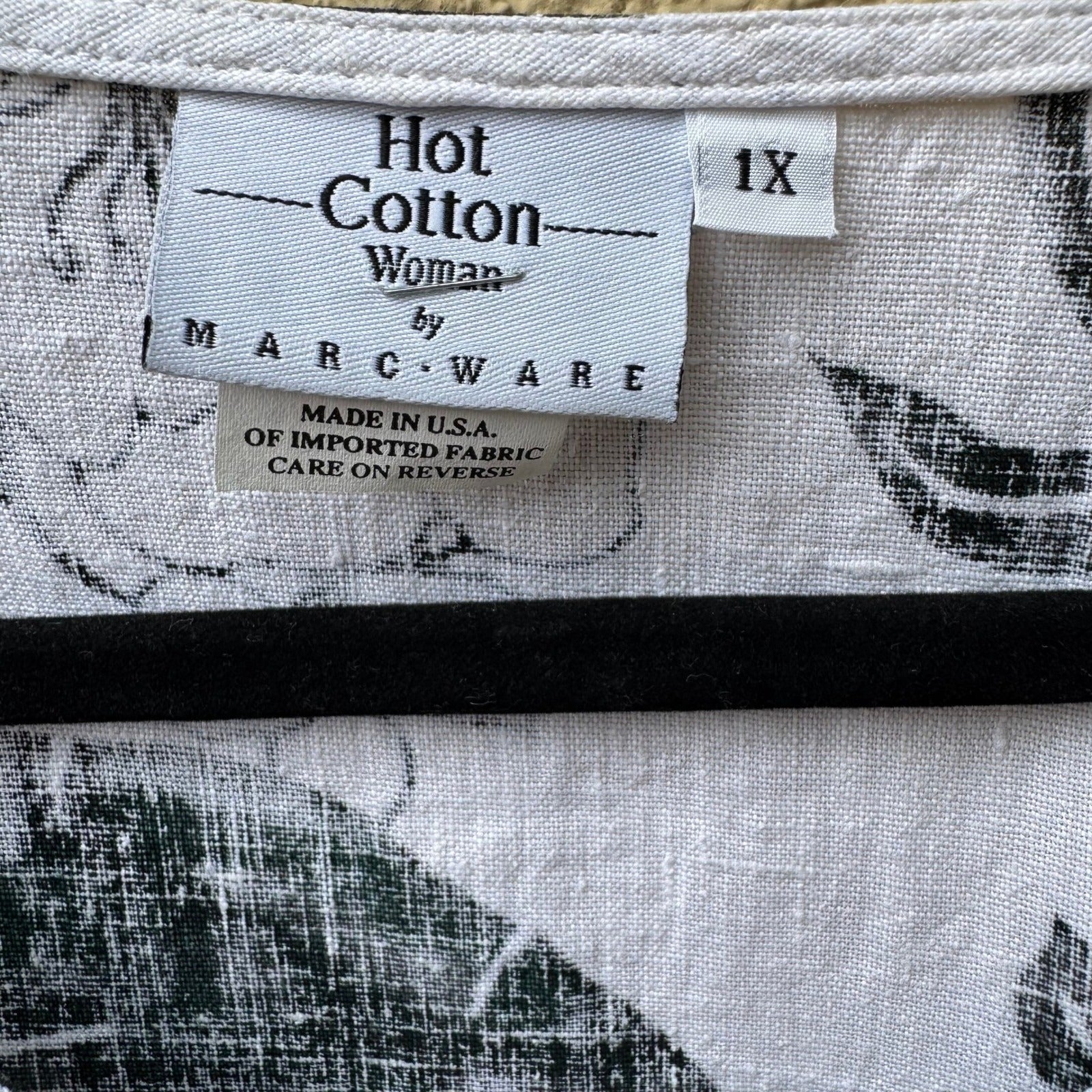 Hot Cotton Marc Ware Coastal Lagenlook Minimalist Linen Floral Tunic Blouse 1X